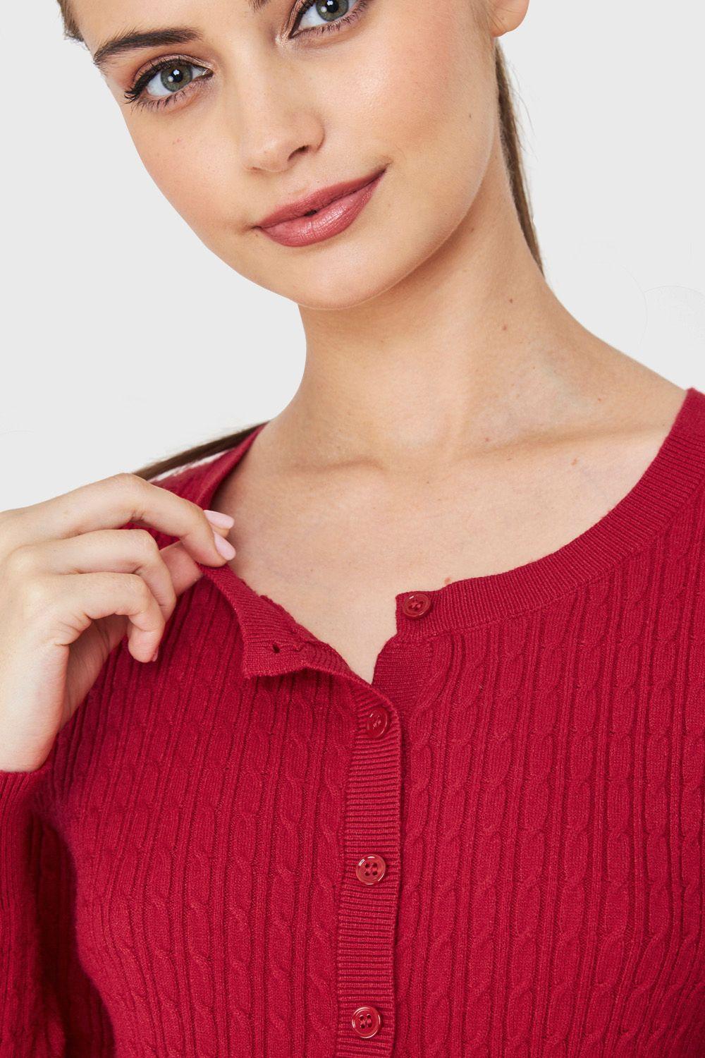 Cárdigan Punto Fino Cadenetas Rojo Nicopoly-5