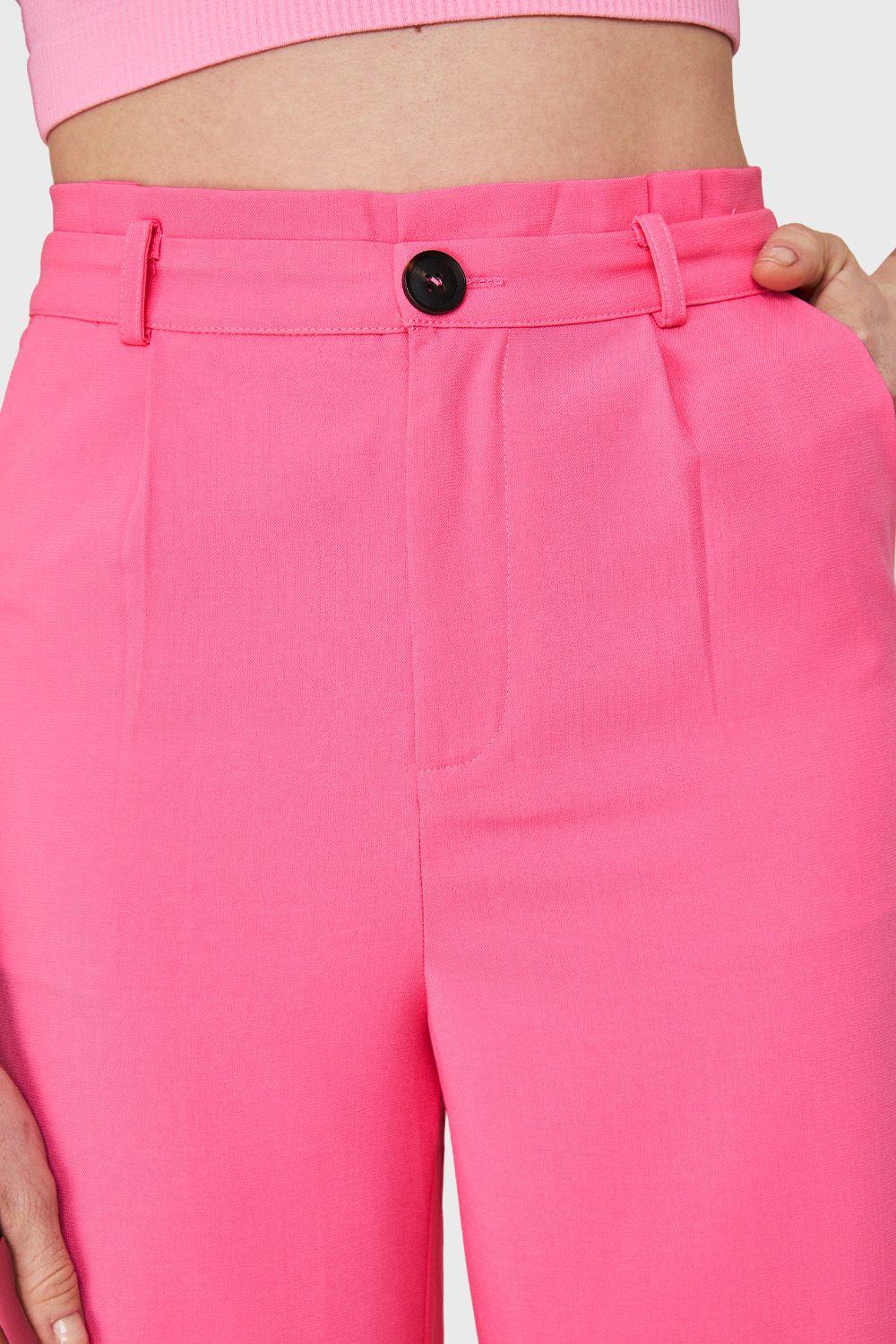 Pantalón Ancho Pinzas Rosado Chicle Nicopoly-5