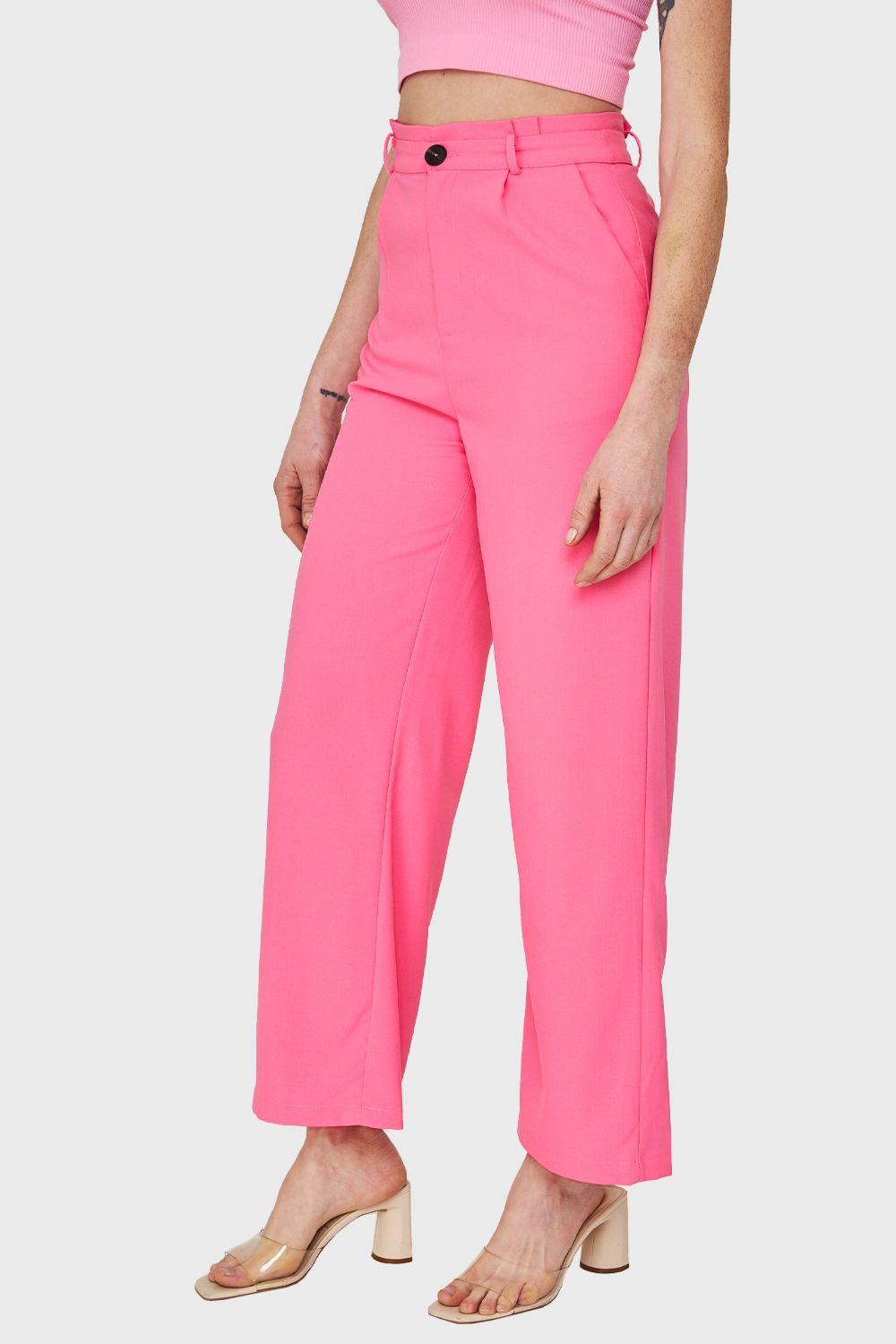 Pantalón Ancho Pinzas Rosado Chicle Nicopoly-2