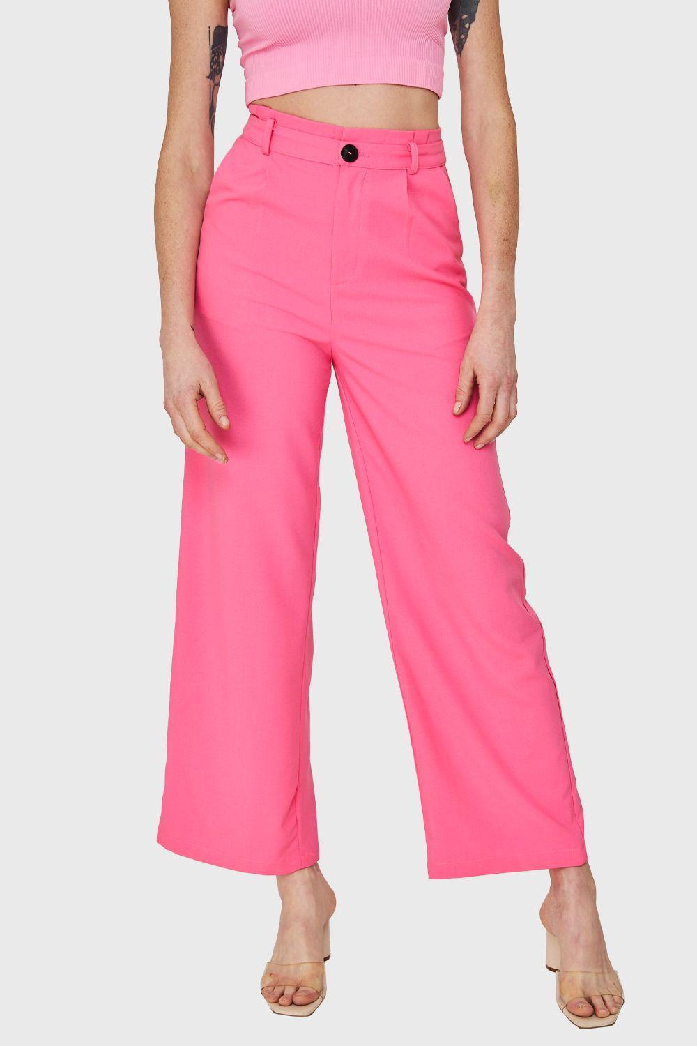 Pantalón Ancho Pinzas Rosado Chicle Nicopoly-0