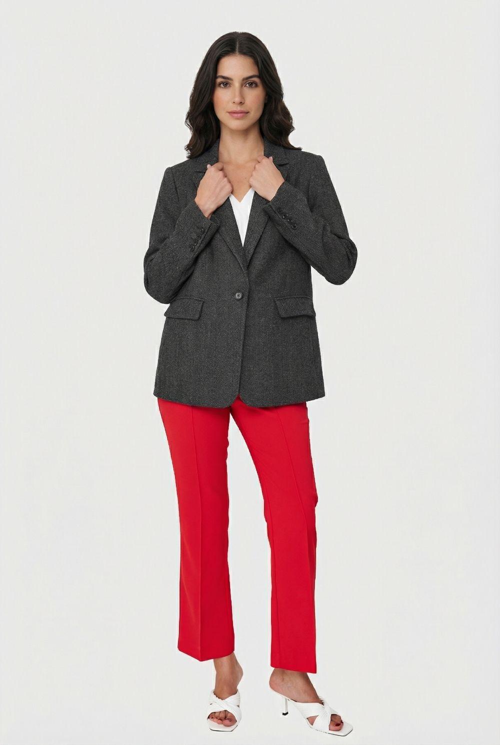 Blazer Patrón Espiga Grafito Nicopoly-2