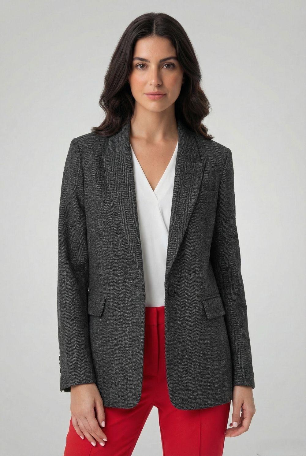 Blazer Patrón Espiga Grafito Nicopoly-4