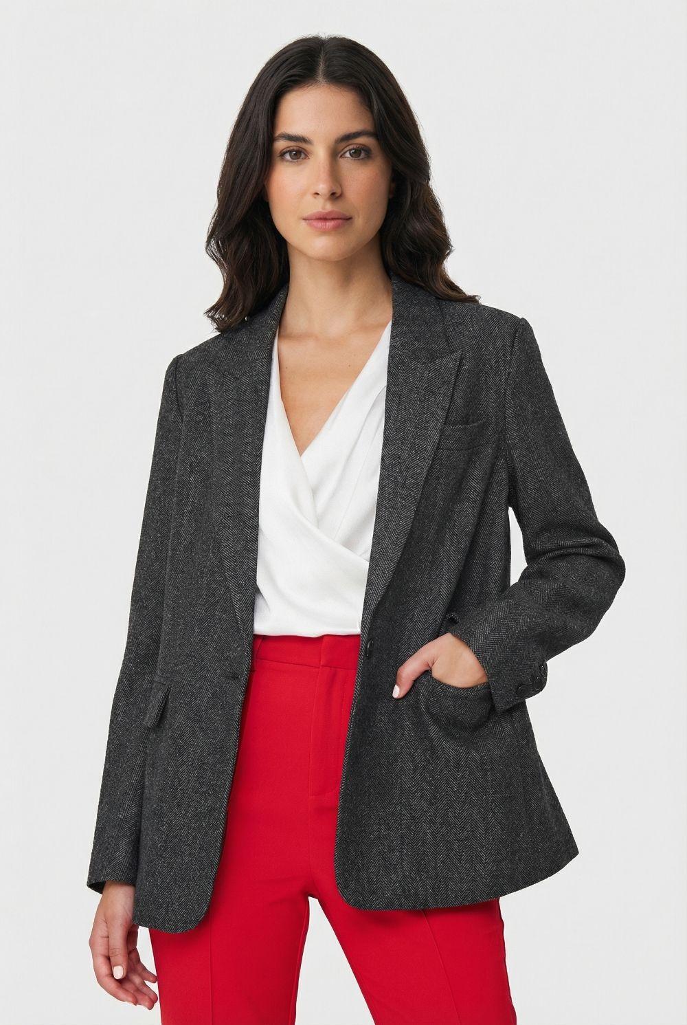 Blazer Patrón Espiga Grafito Nicopoly-0