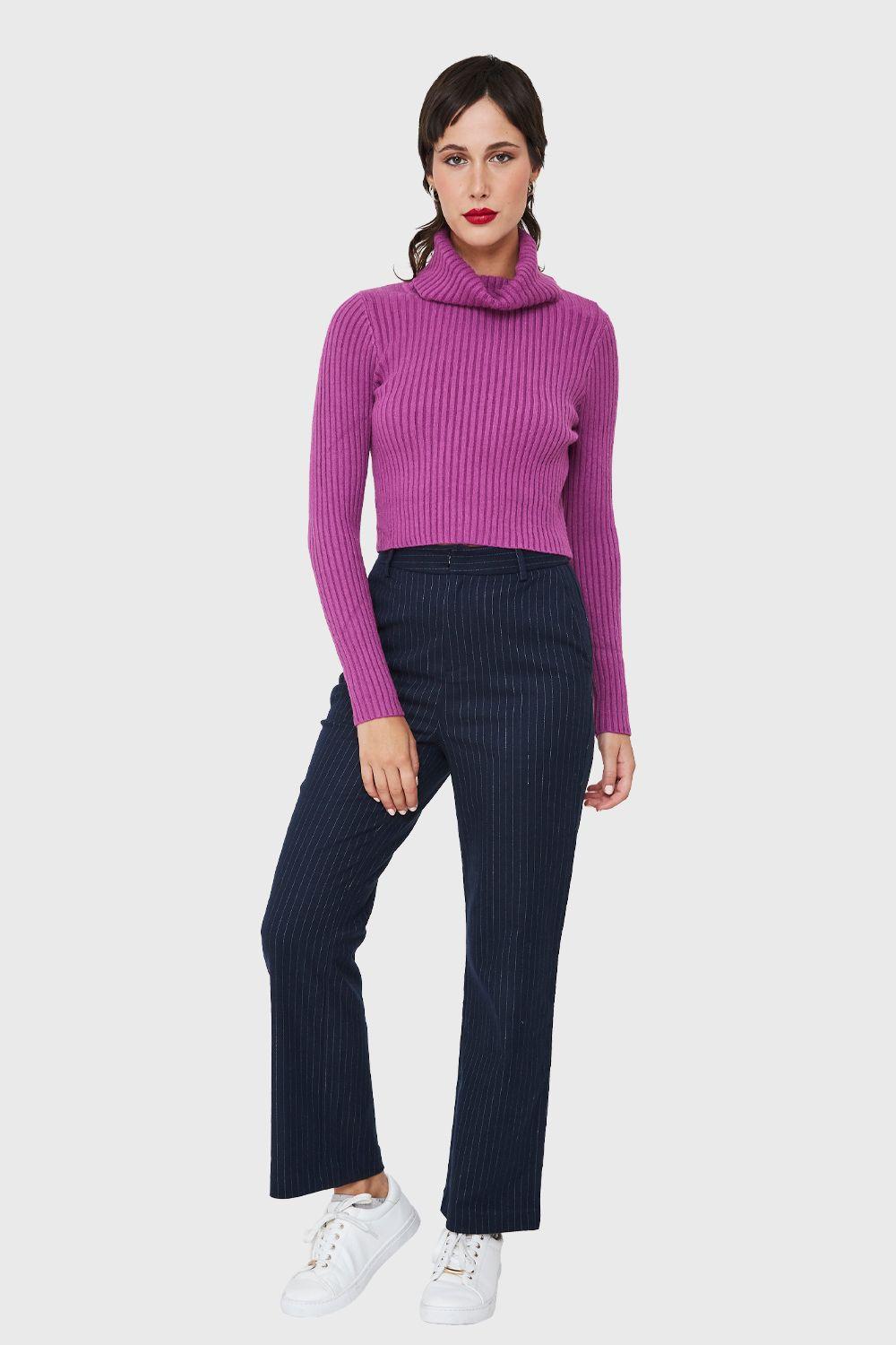 Sweater Crop Cuello Tortuga Magenta Nicopoly-1