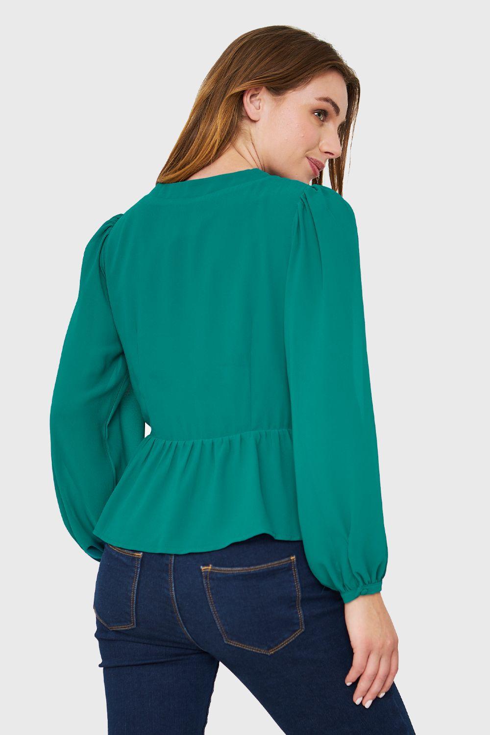 Blusa Peplum Botones Verde Esmeralda Nicopoly-3