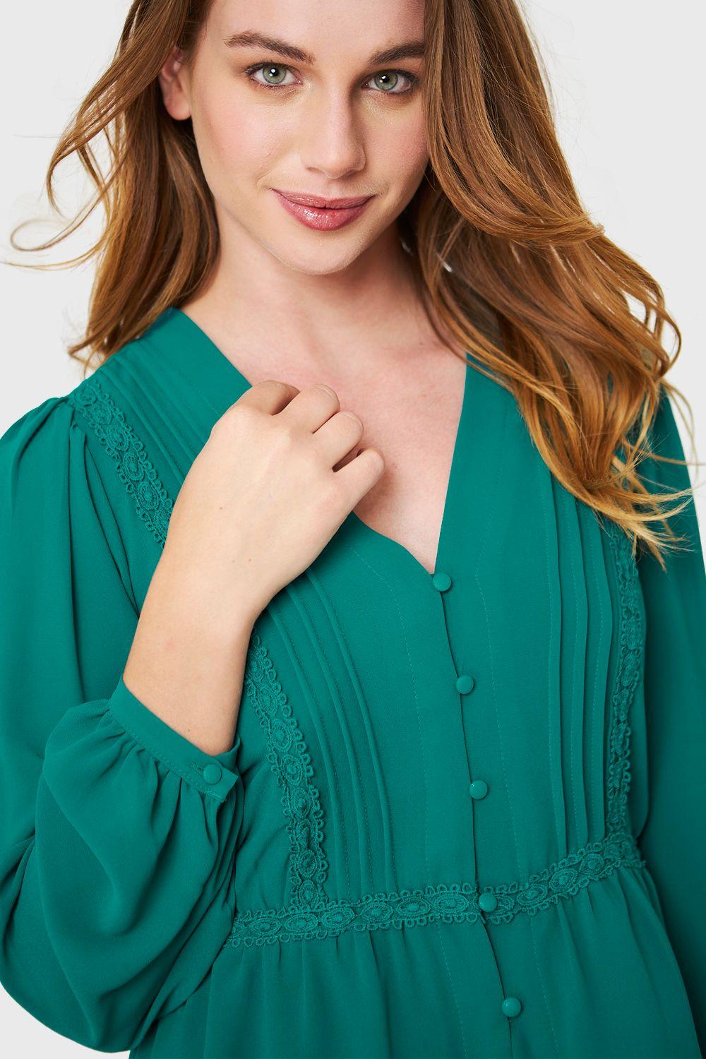 Blusa Peplum Botones Verde Esmeralda Nicopoly-5