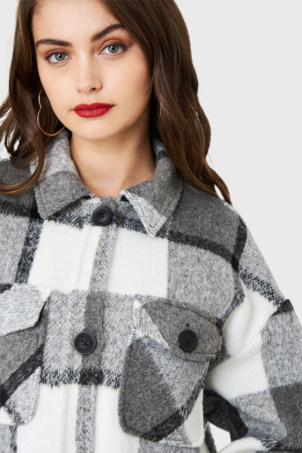 Chaqueta Larga Cuadros Blanco Nicopoly-5