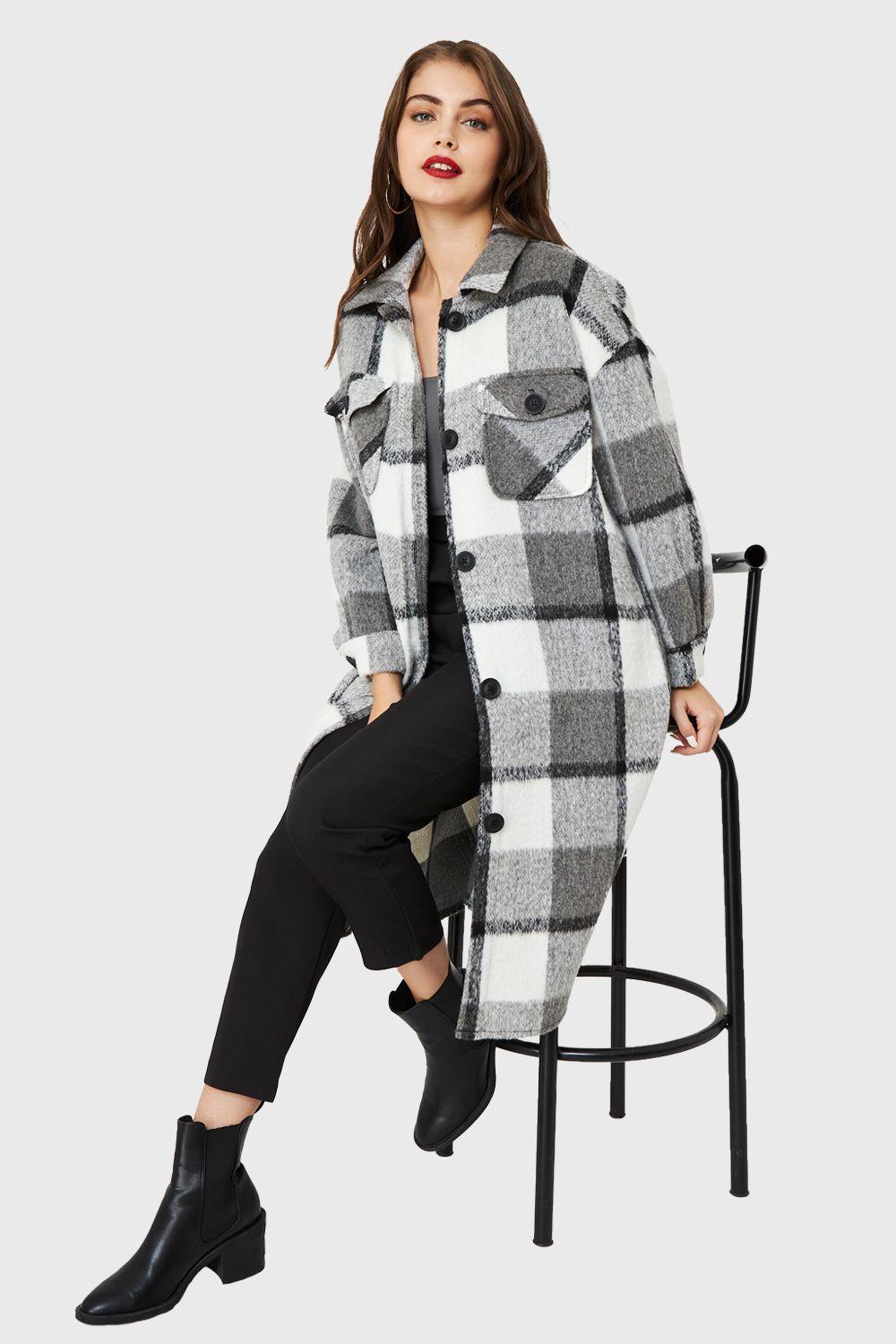Chaqueta Larga Cuadros Blanco Nicopoly-4
