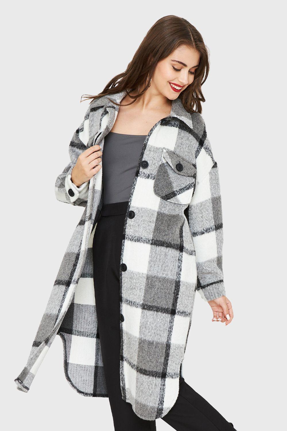Chaqueta Larga Cuadros Blanco Nicopoly-3