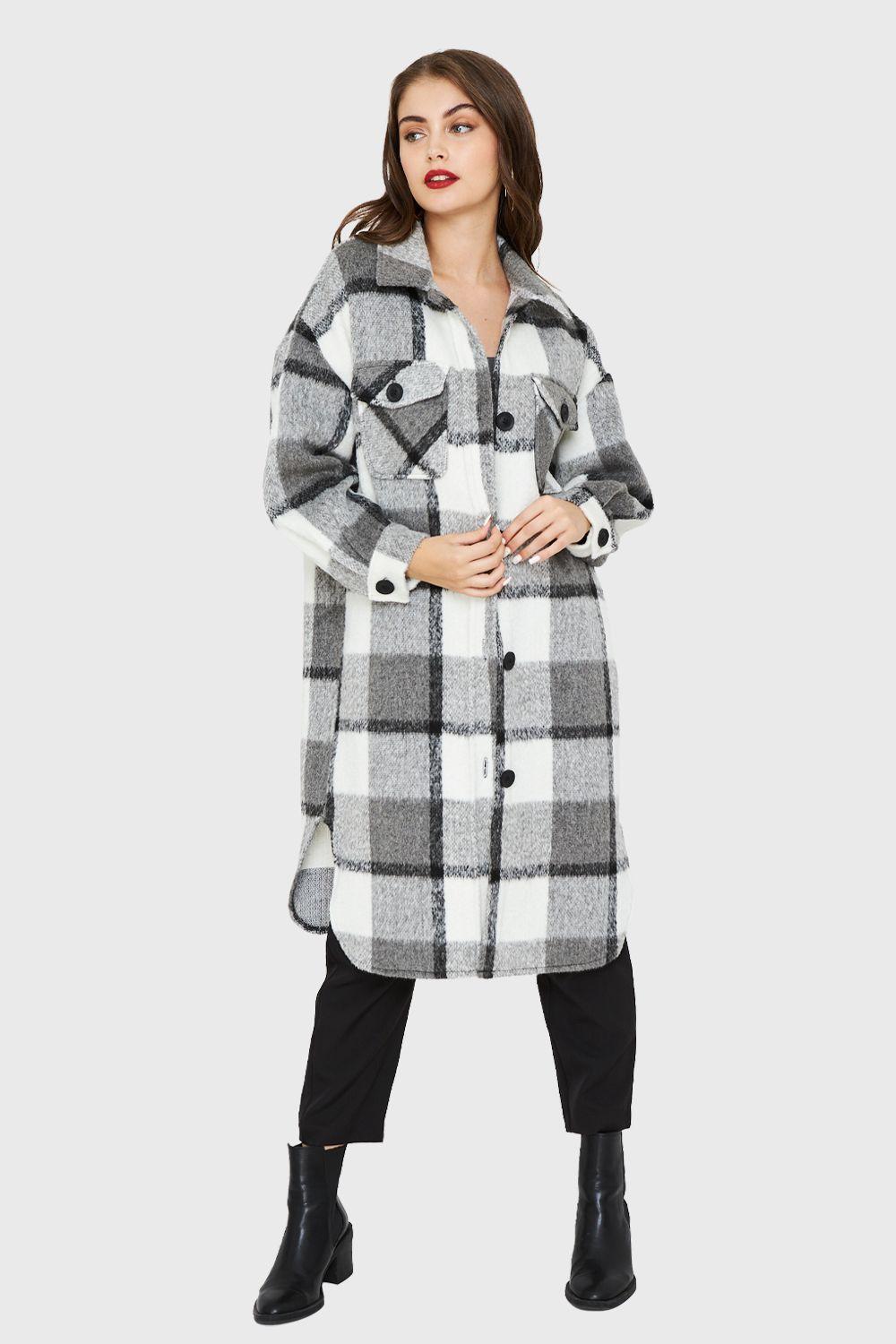 Chaqueta Larga Cuadros Blanco Nicopoly-1