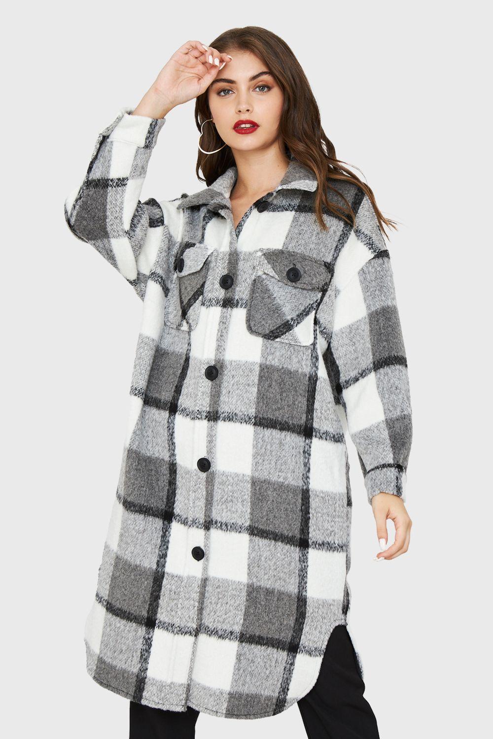 Chaqueta Larga Cuadros Blanco Nicopoly-0