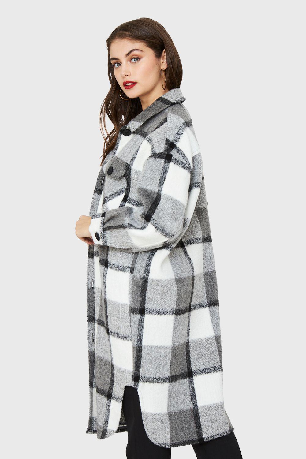 Chaqueta Larga Cuadros Blanco Nicopoly-2