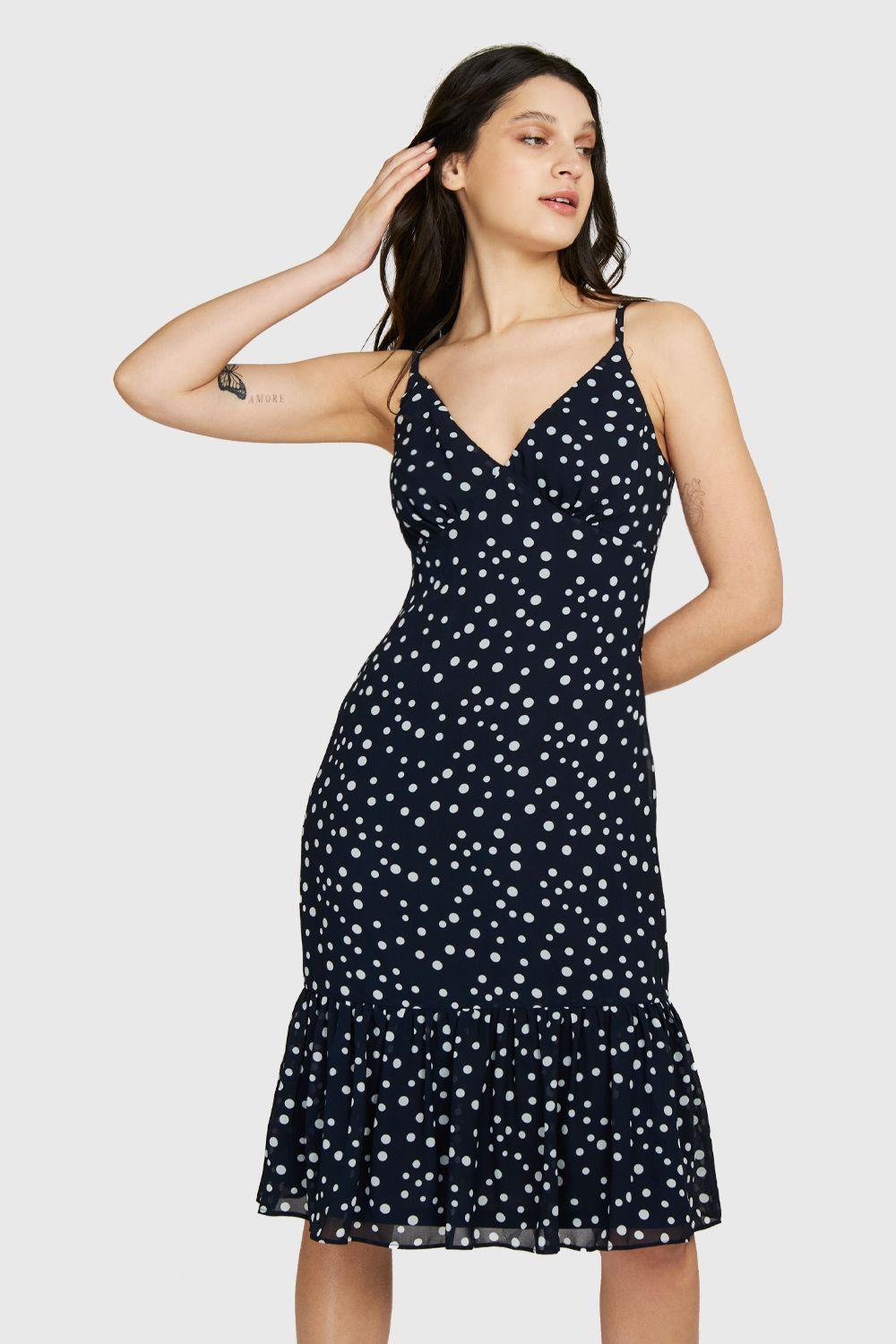 Vestido Midi Lunares Azul Marino Nicopoly-0