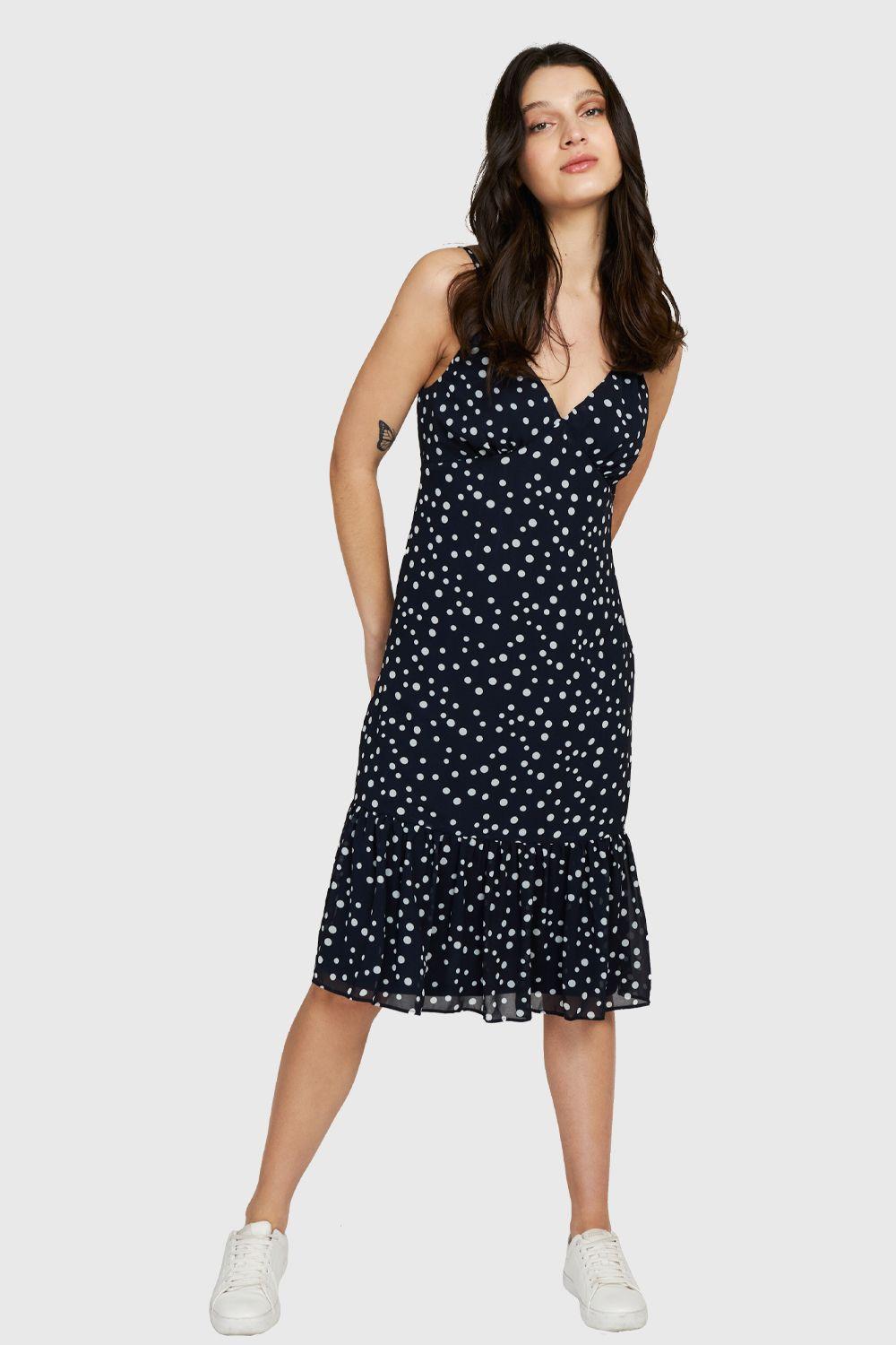 Vestido Midi Lunares Azul Marino Nicopoly-1