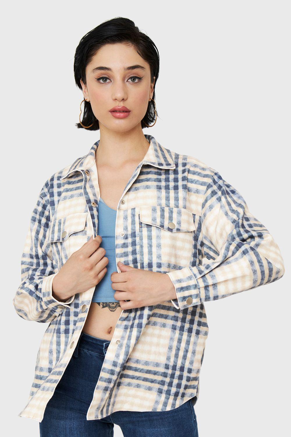 Sobrecamisa Tipo Gamuza Cuadrillé Azul Nicopoly-0