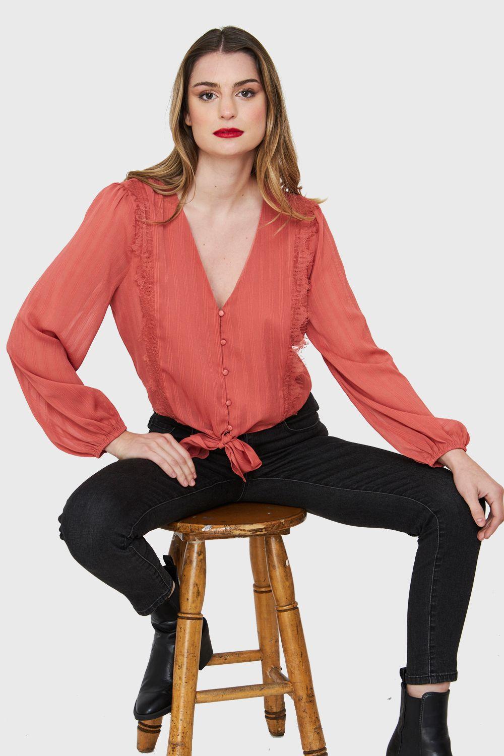 Blusa Nudo Detalle Encaje Óxido Nicopoly-0