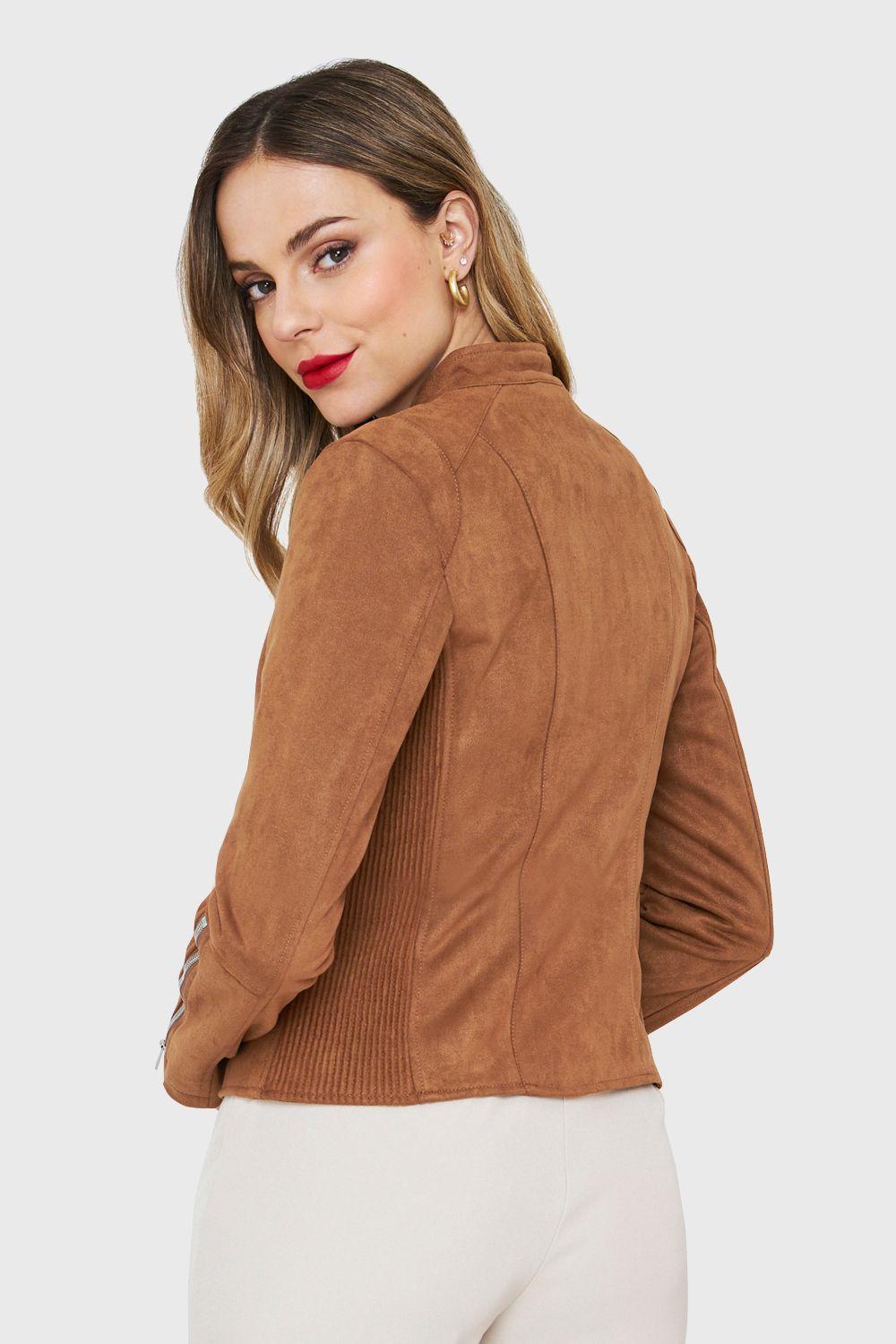 Chaqueta Tipo Gamuza Cuello Mao Camel Nicopoly-3