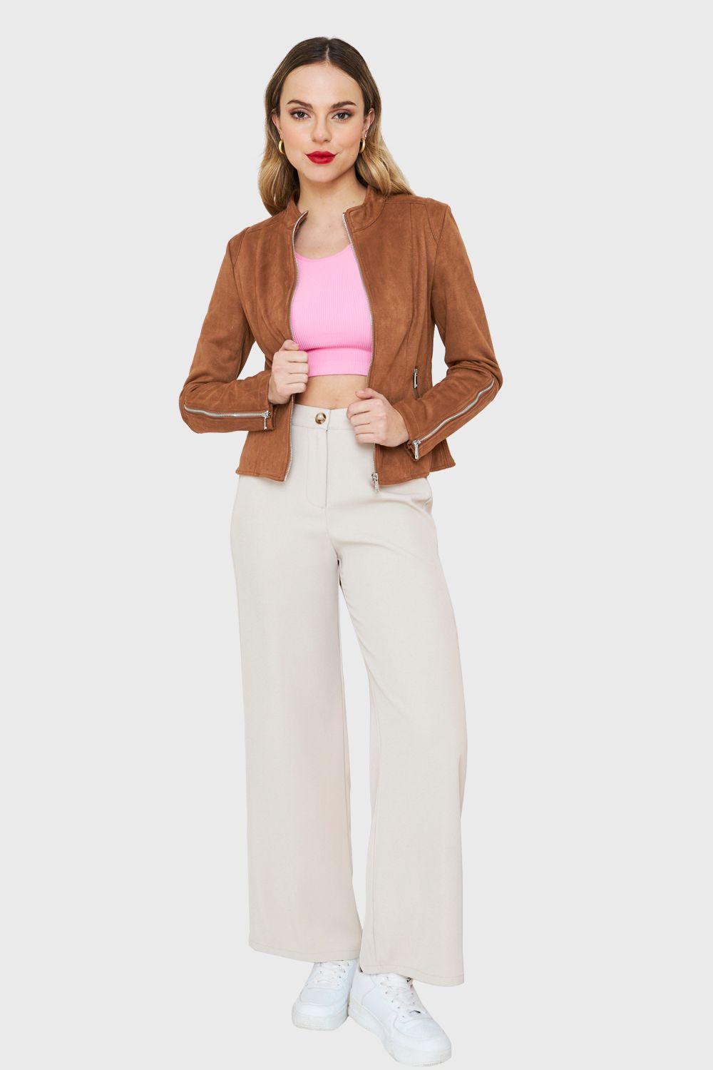 Chaqueta Tipo Gamuza Cuello Mao Camel Nicopoly-1