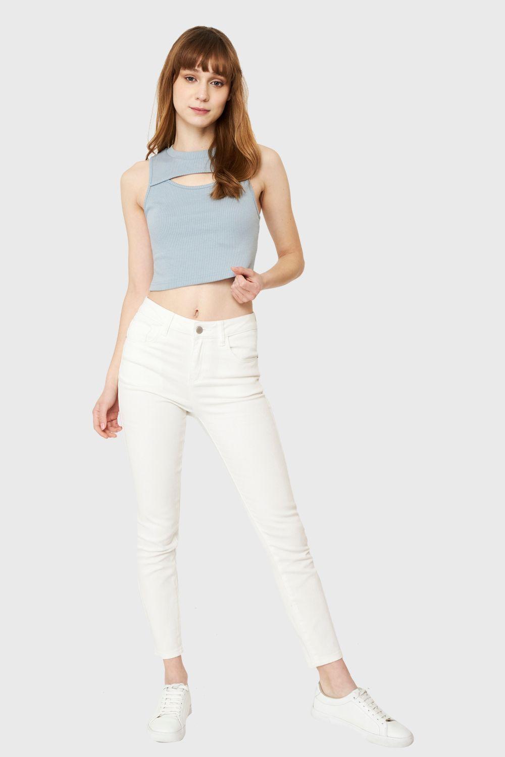 Polera Crop Top Cut Out Celeste Nicopoly-1