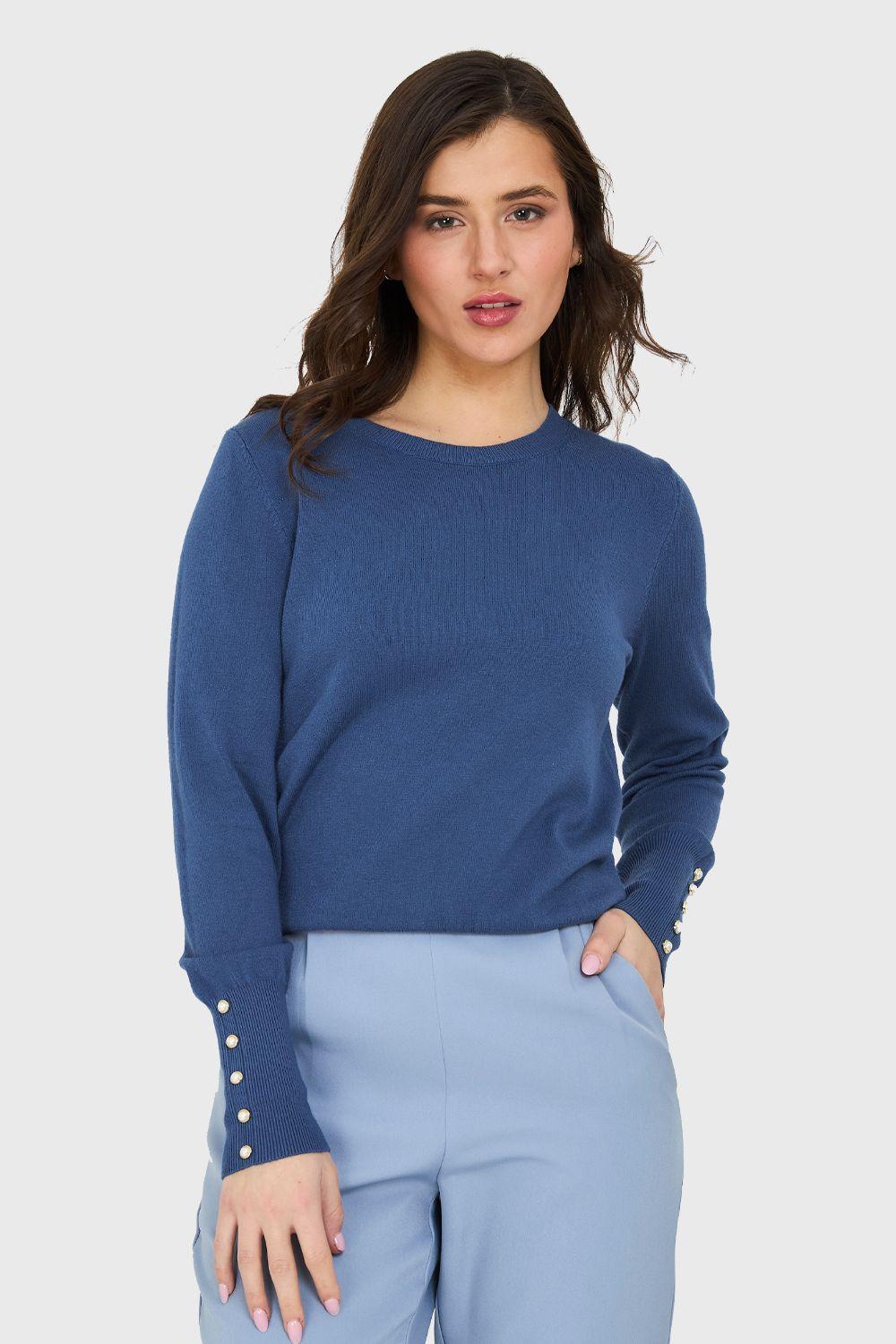 Sweater Delgado Detalles Perlas Azul Índigo Nicopoly-4