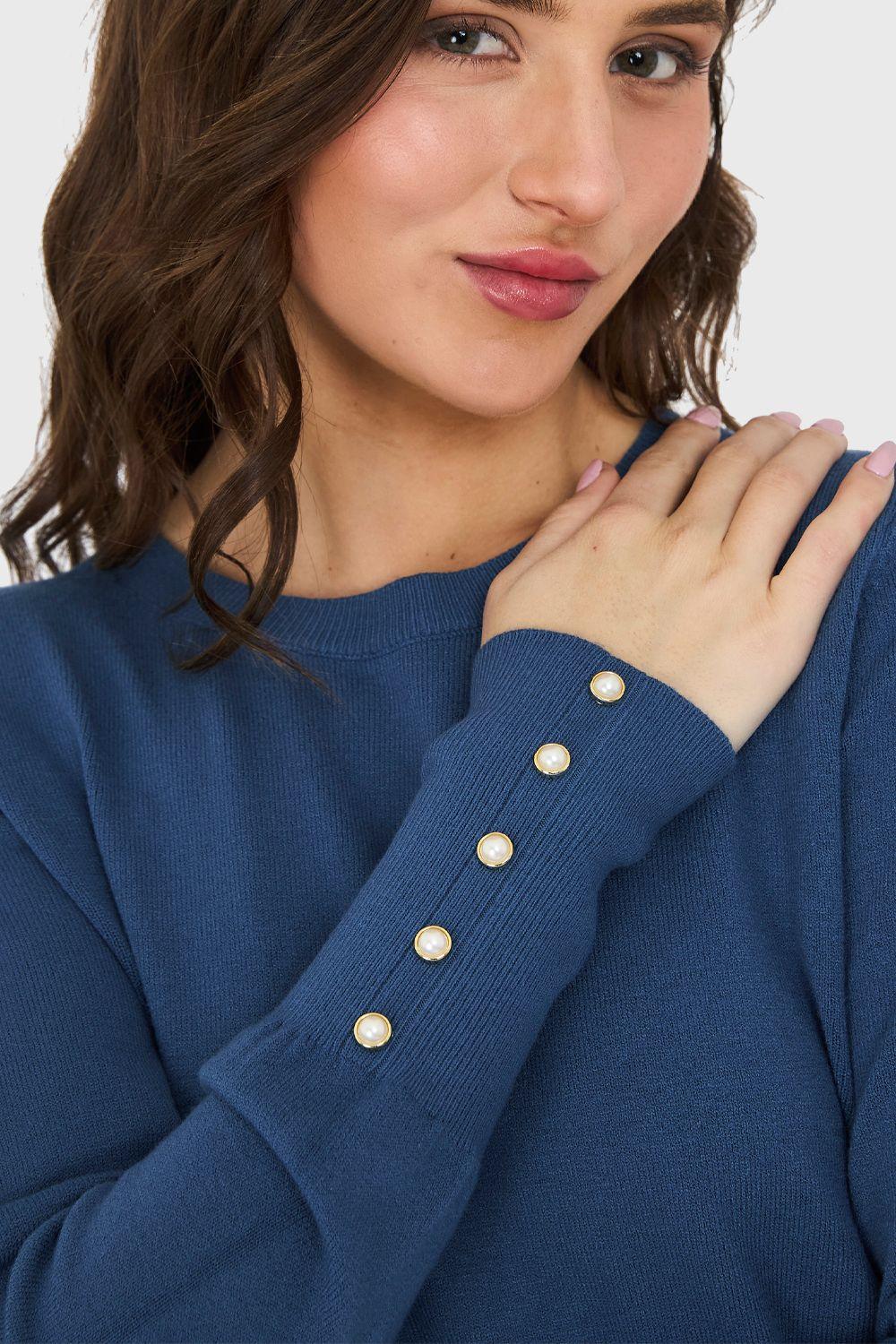 Sweater Delgado Detalles Perlas Azul Índigo Nicopoly-5