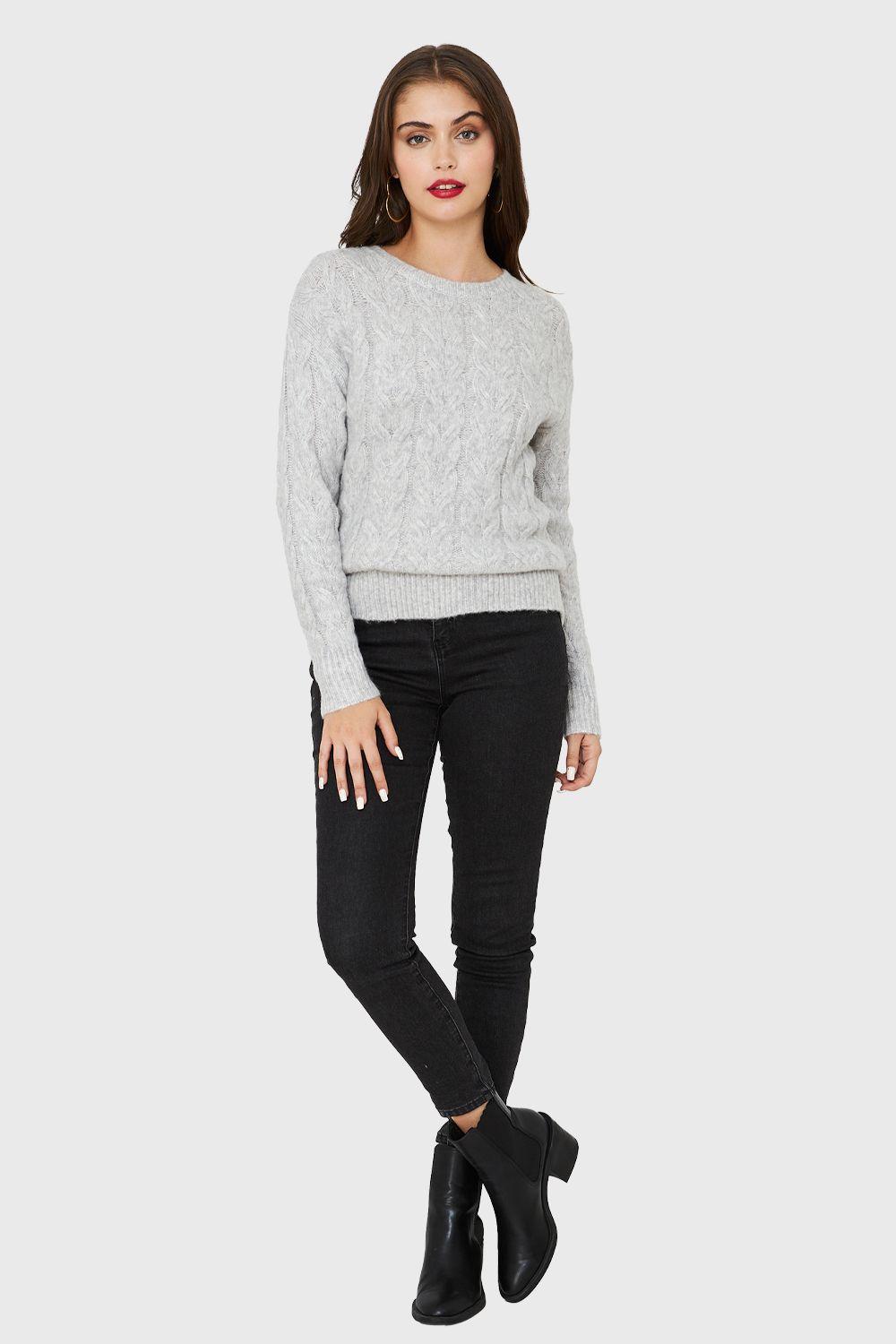 Sweater Trenzado Tipo Lana Gris Nicopoly-1