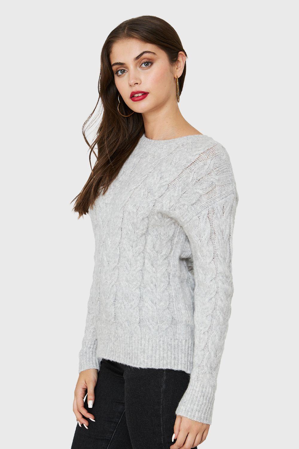 Sweater Trenzado Tipo Lana Gris Nicopoly-2