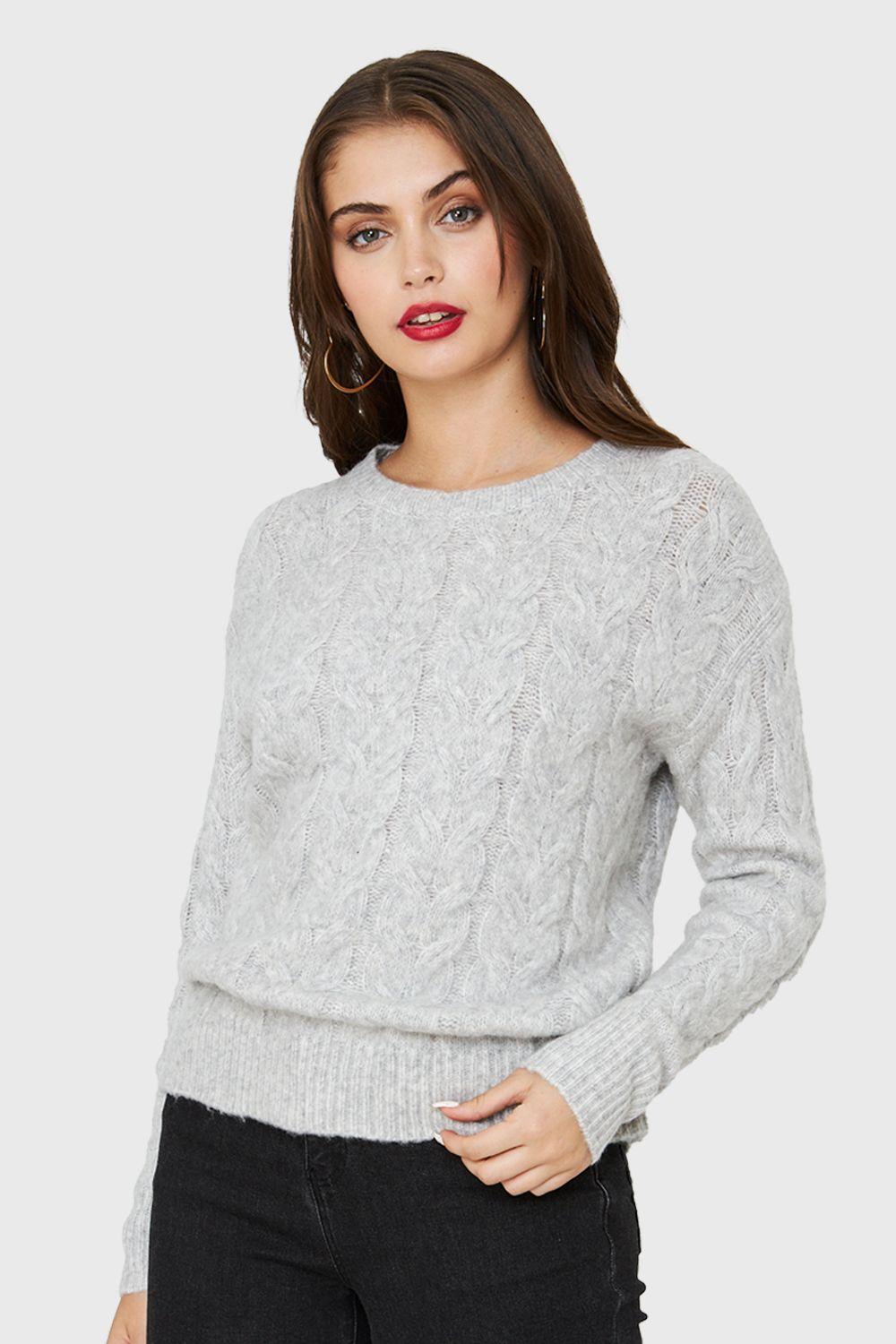 Sweater Trenzado Tipo Lana Gris Nicopoly-4