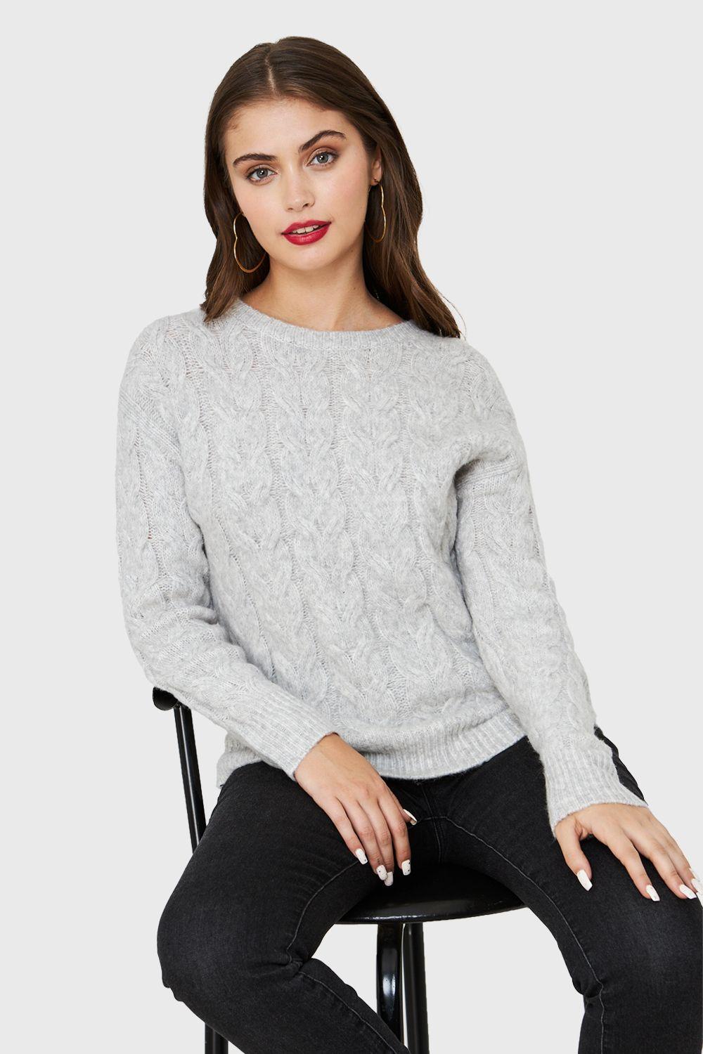 Sweater Trenzado Tipo Lana Gris Nicopoly-0