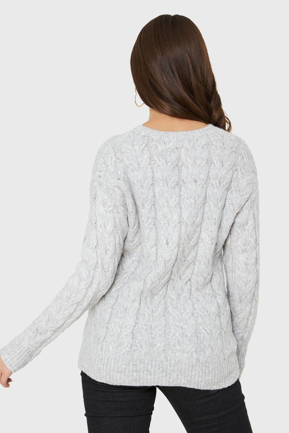Sweater Trenzado Tipo Lana Gris Nicopoly-3