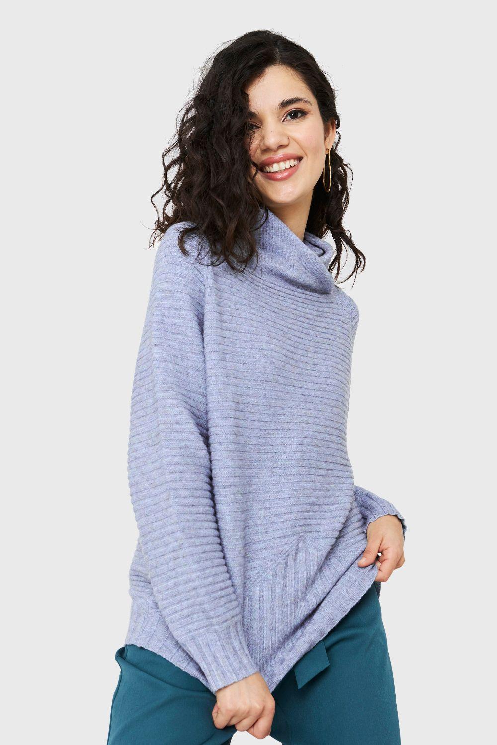 Sweater Acanalado Cuello Tortuga Celeste Nicopoly-4