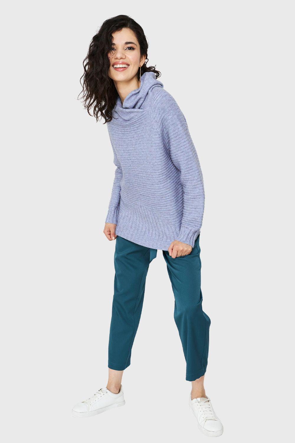 Sweater Acanalado Cuello Tortuga Celeste Nicopoly-1