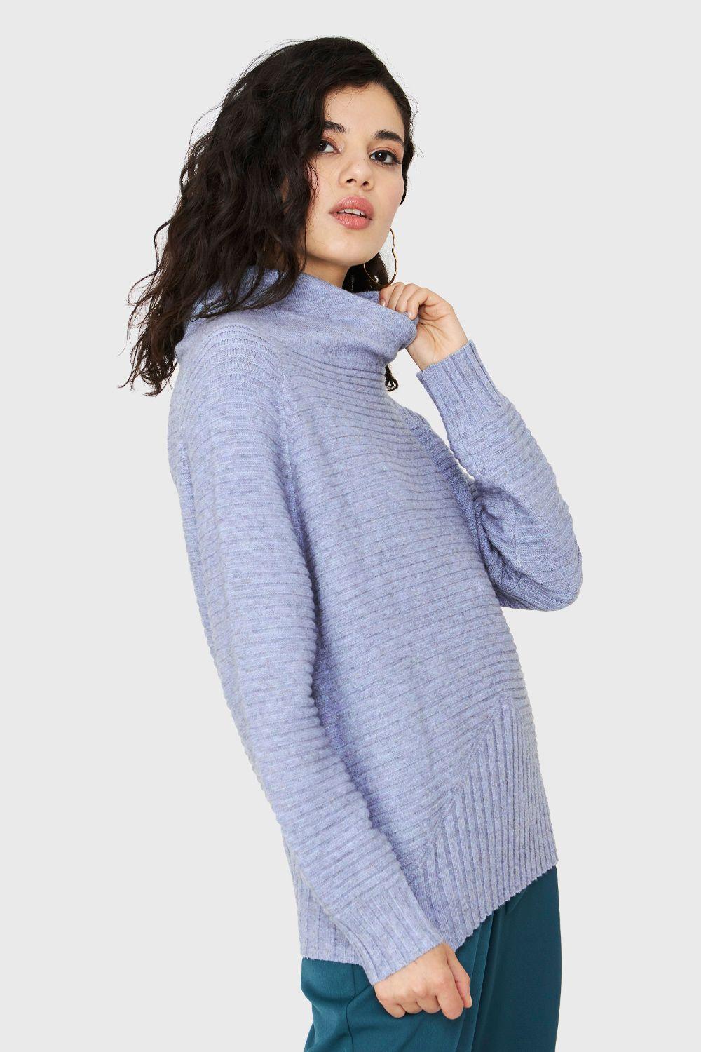 Sweater Acanalado Cuello Tortuga Celeste Nicopoly-2