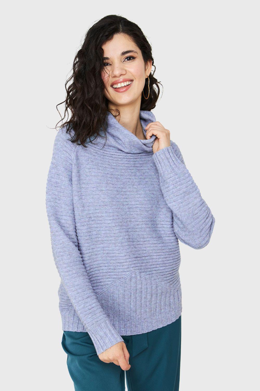 Sweater Acanalado Cuello Tortuga Celeste Nicopoly-0