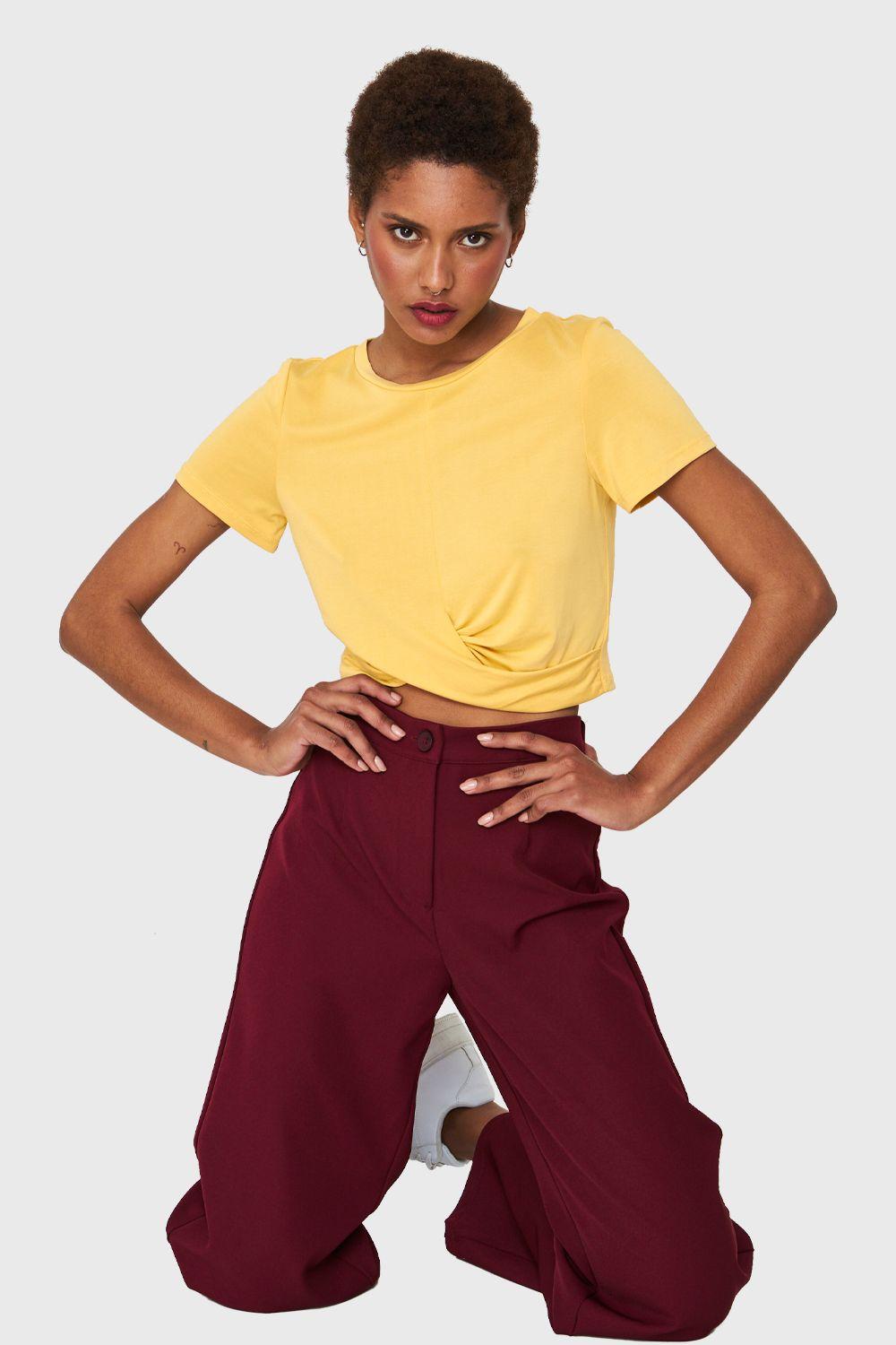 Polera Crop Nudo Amarillo Nicopoly-0