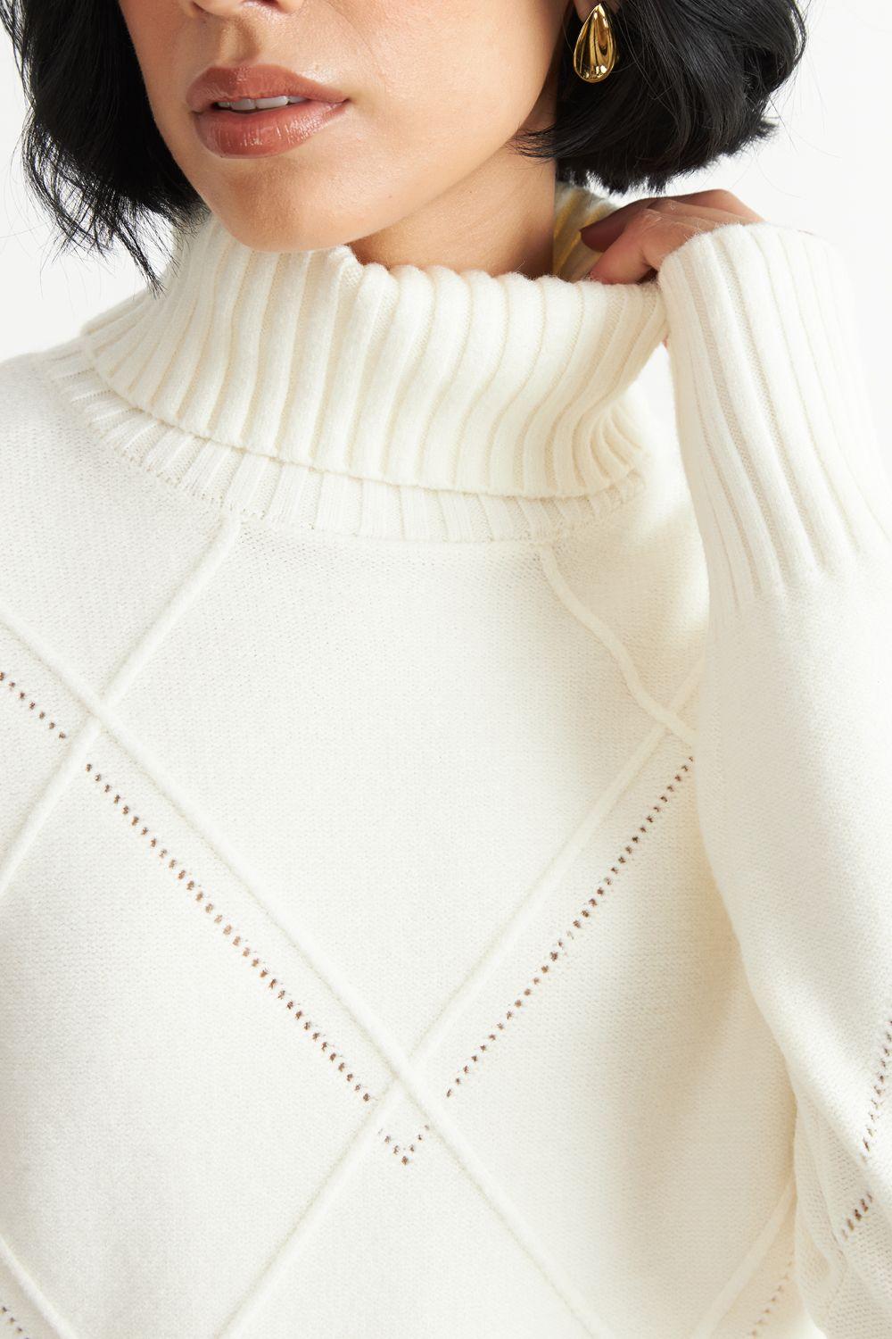 Sweater Cuello Alto Rombos Blanco Nicopoly-5