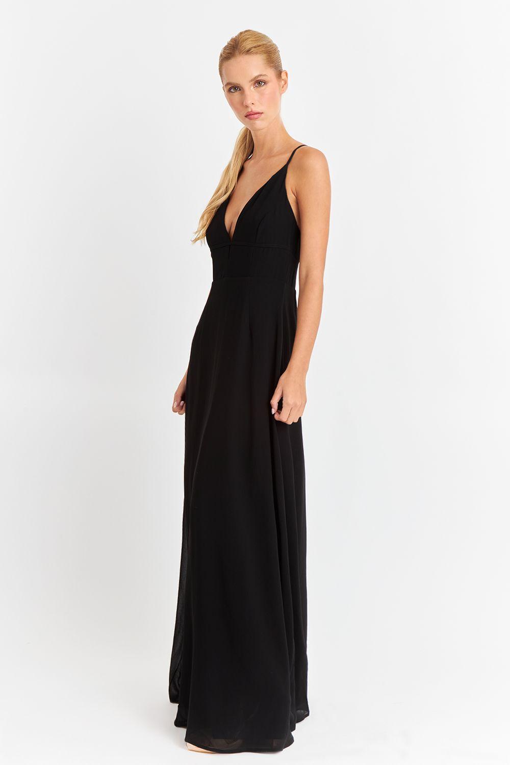 Vestido Largo Tirantes Cruzados Negro Nicopoly-2