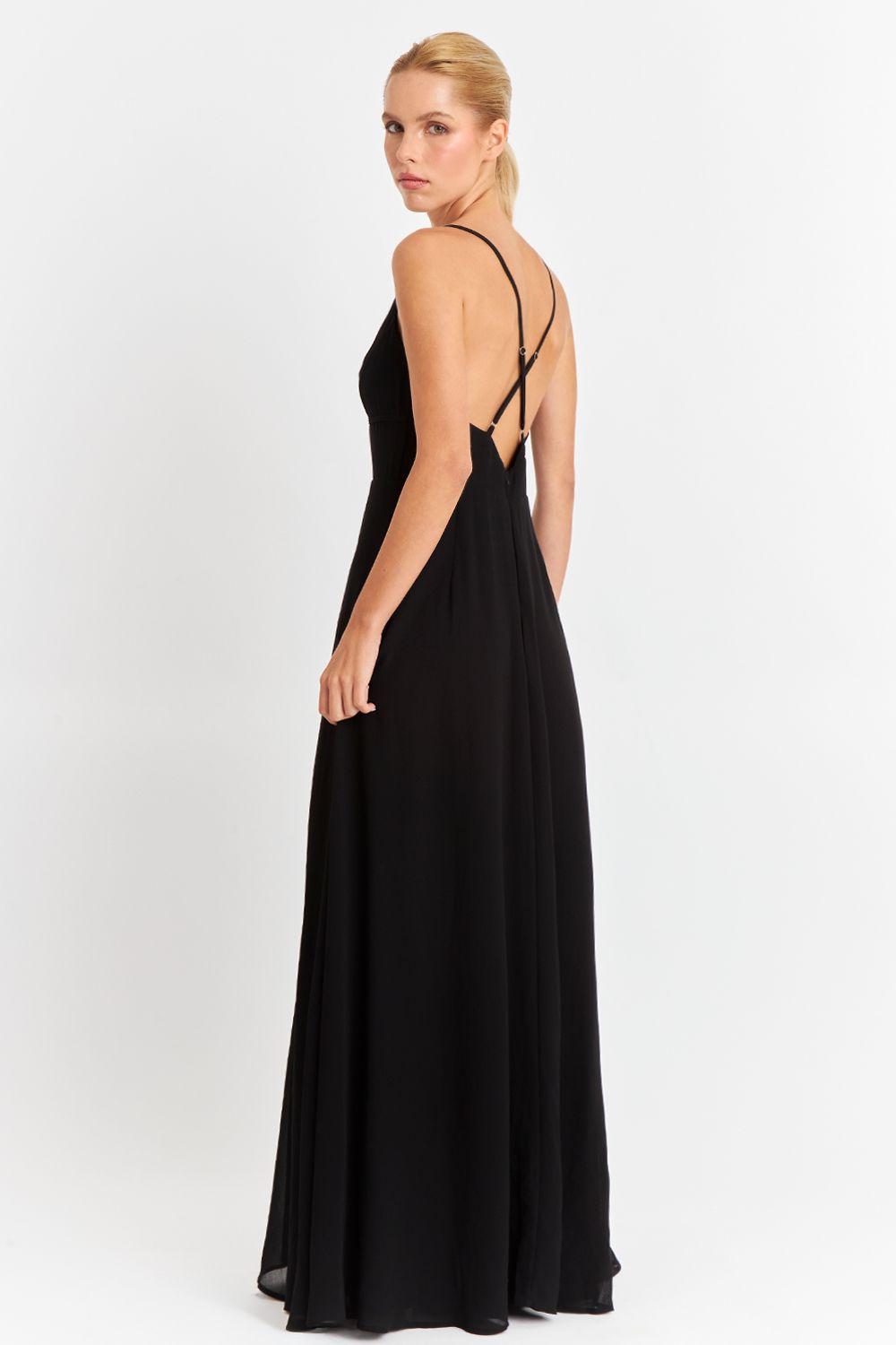 Vestido Largo Tirantes Cruzados Negro Nicopoly-3