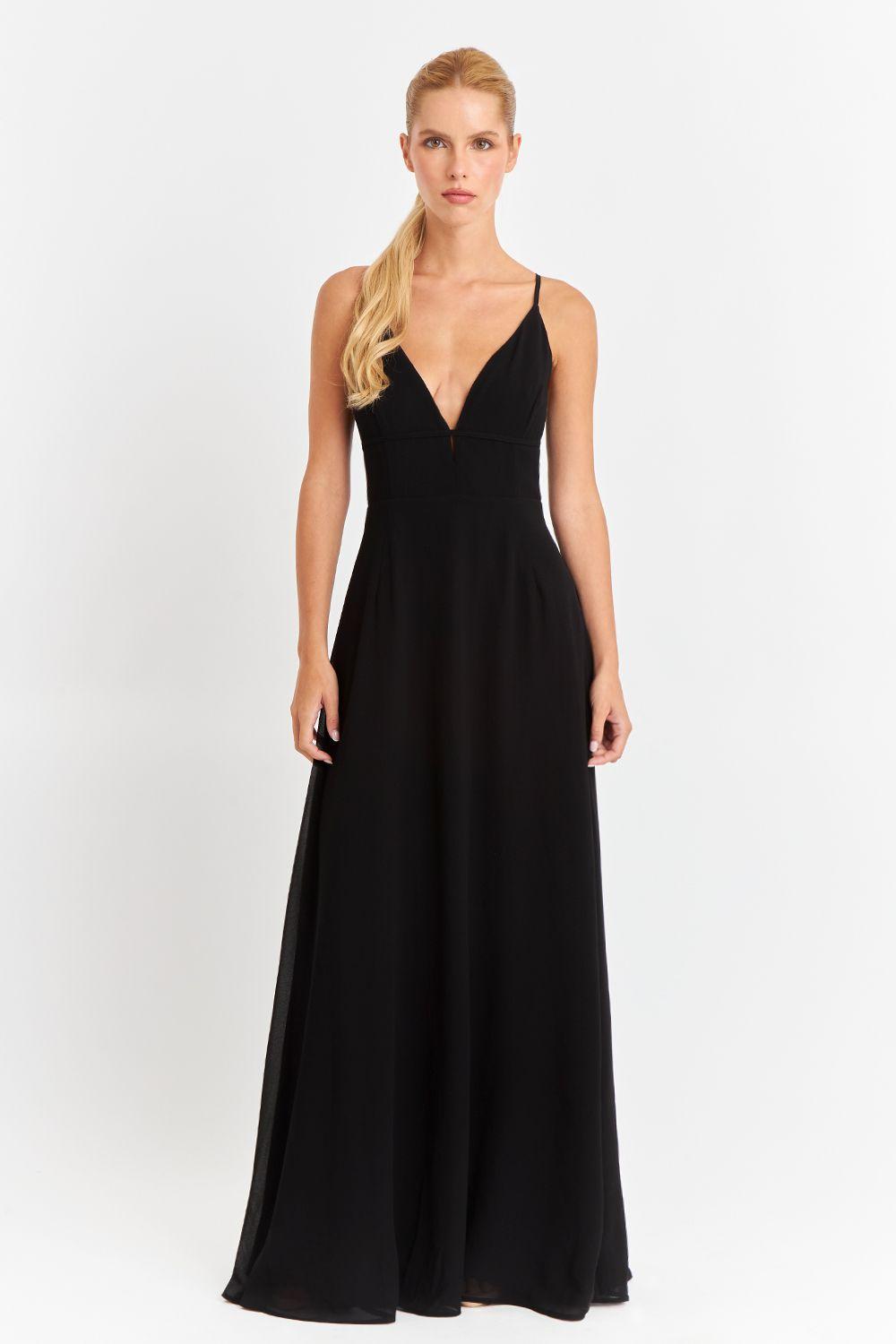Vestido Largo Tirantes Cruzados Negro Nicopoly-4
