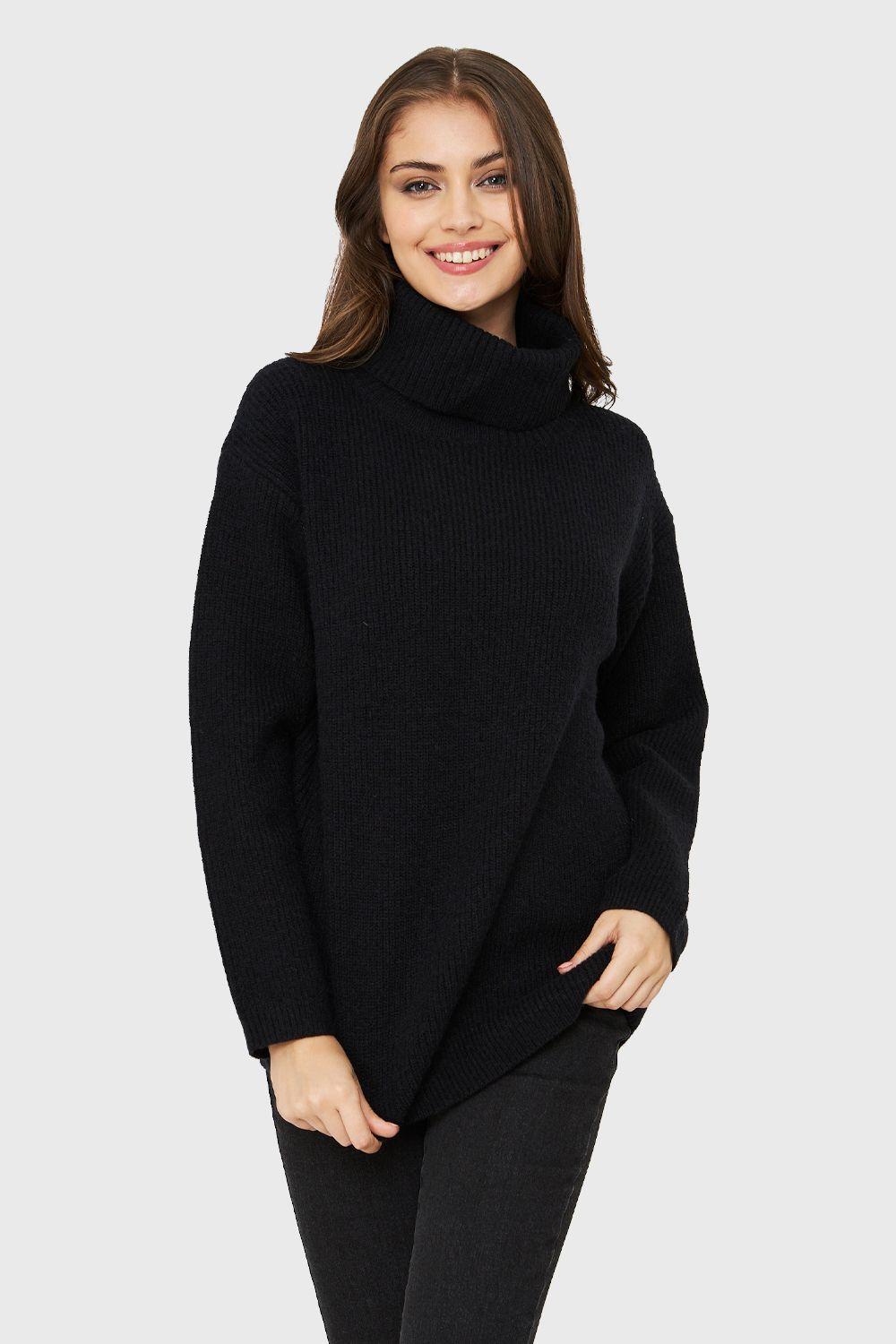 Sweater Cuello Alto Básico Negro Nicopoly-4