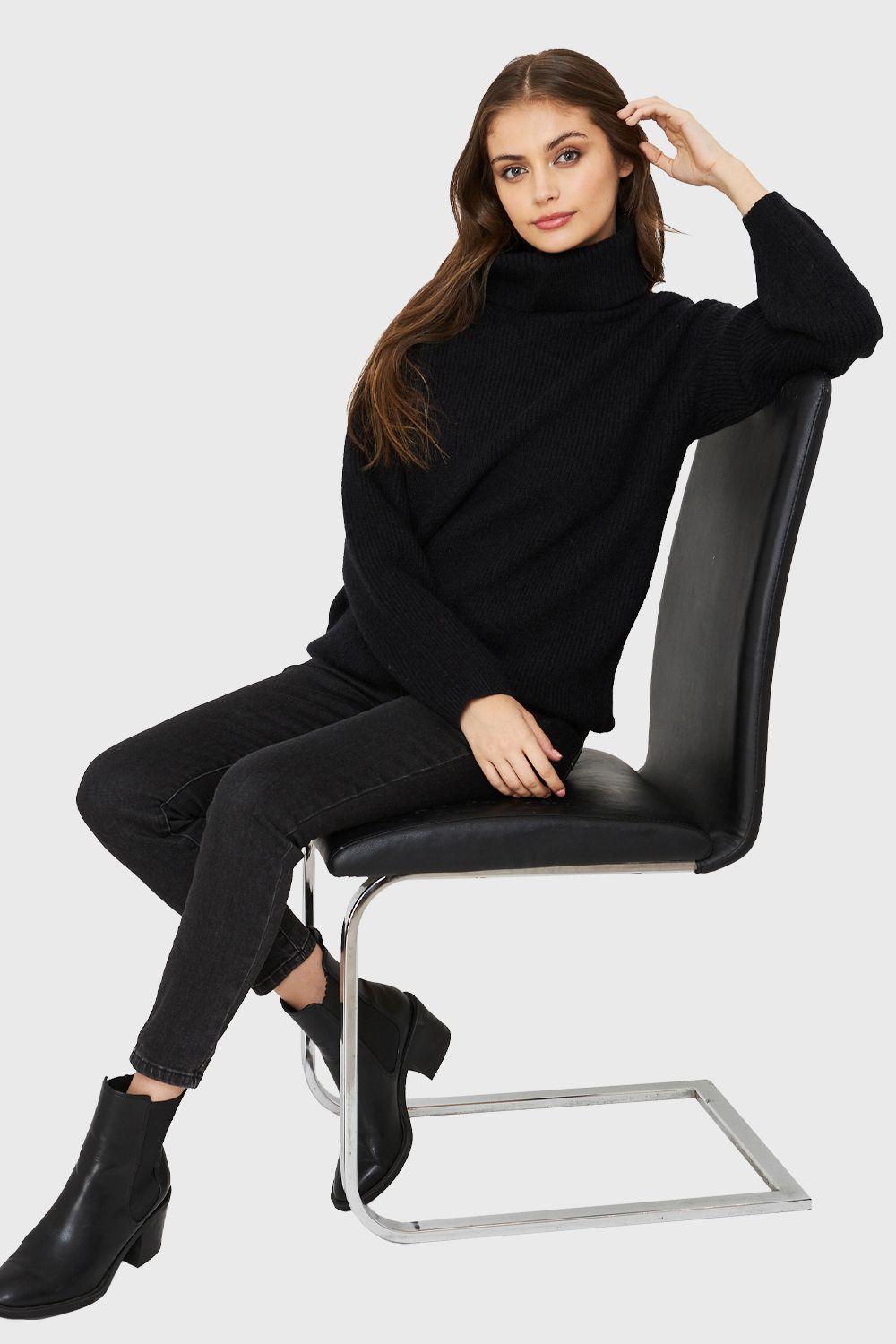 Sweater Cuello Alto Básico Negro Nicopoly-1