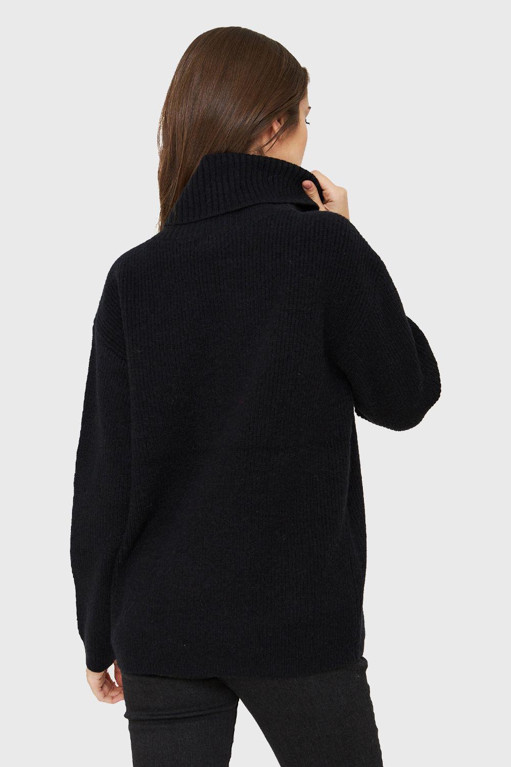 Sweater Cuello Alto Básico Negro Nicopoly-3