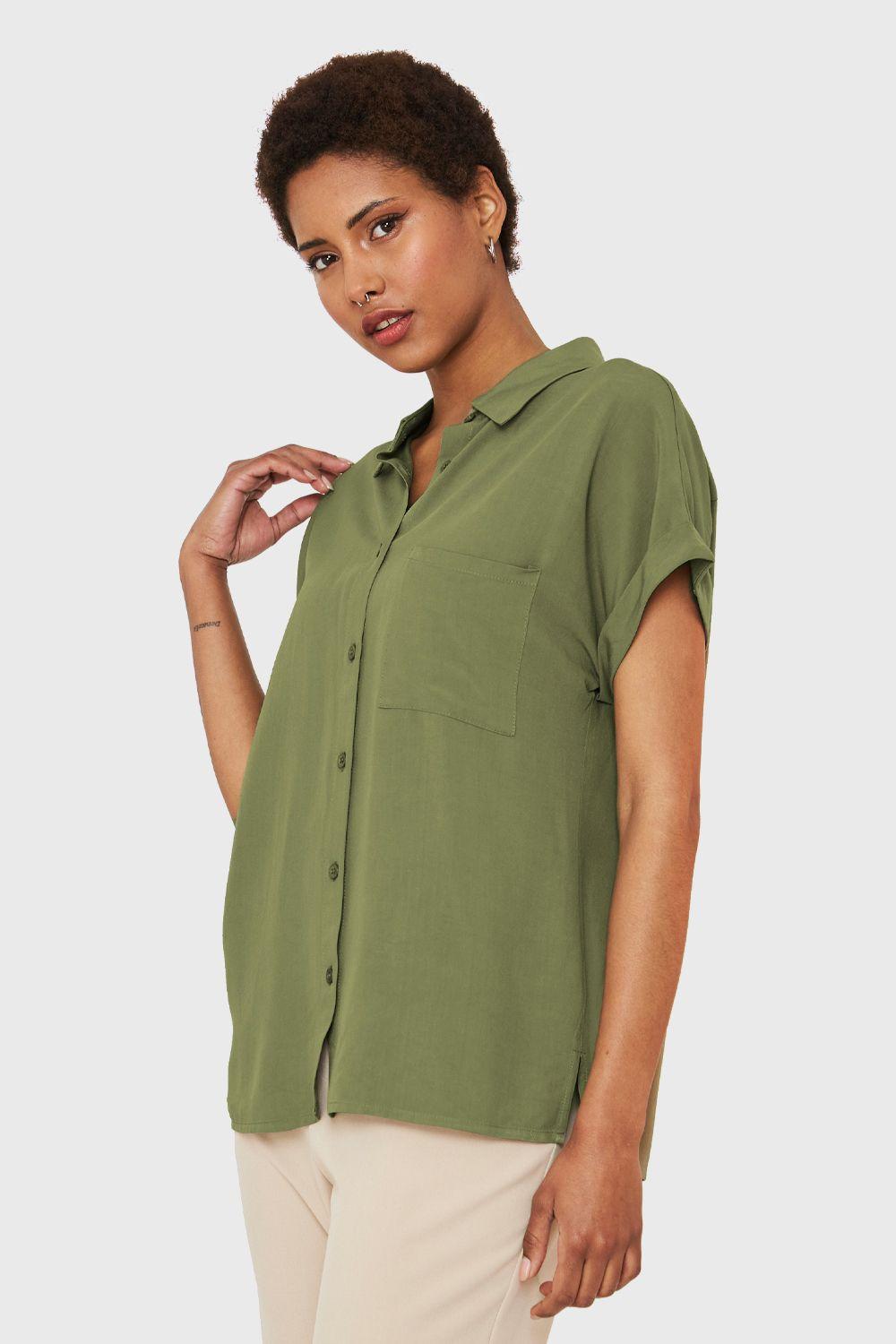 Camisa Manga Corta Con Dobladillo Oliva Nicopoly-2