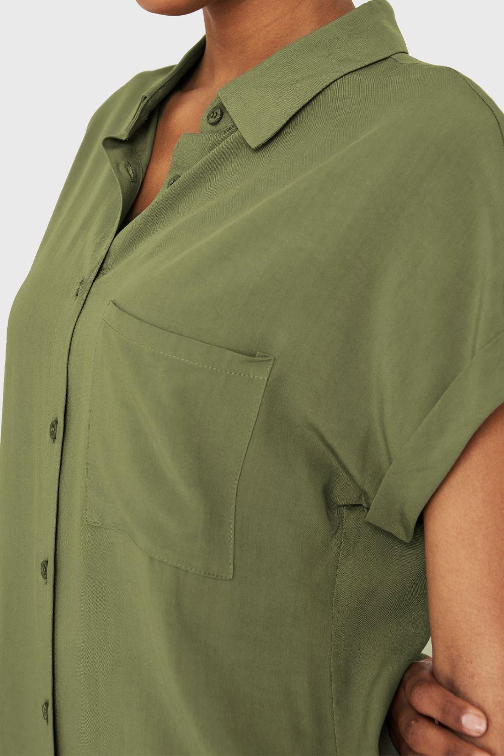 Camisa Manga Corta Con Dobladillo Oliva Nicopoly-5