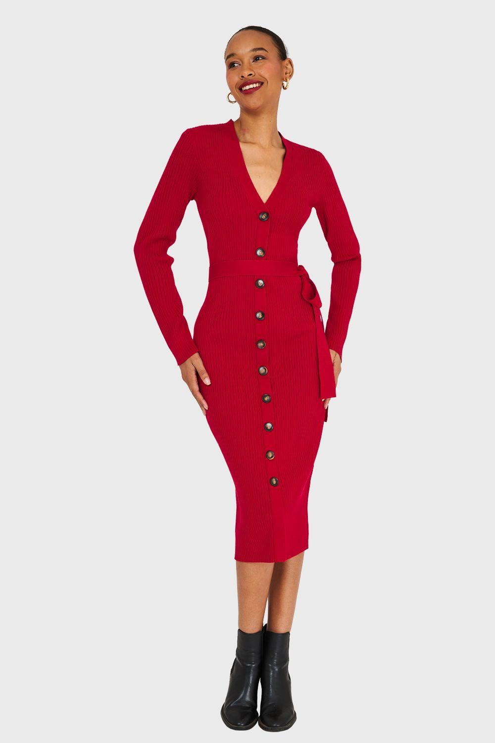 Vestido Sweater Midi Rojo Nicopoly-1