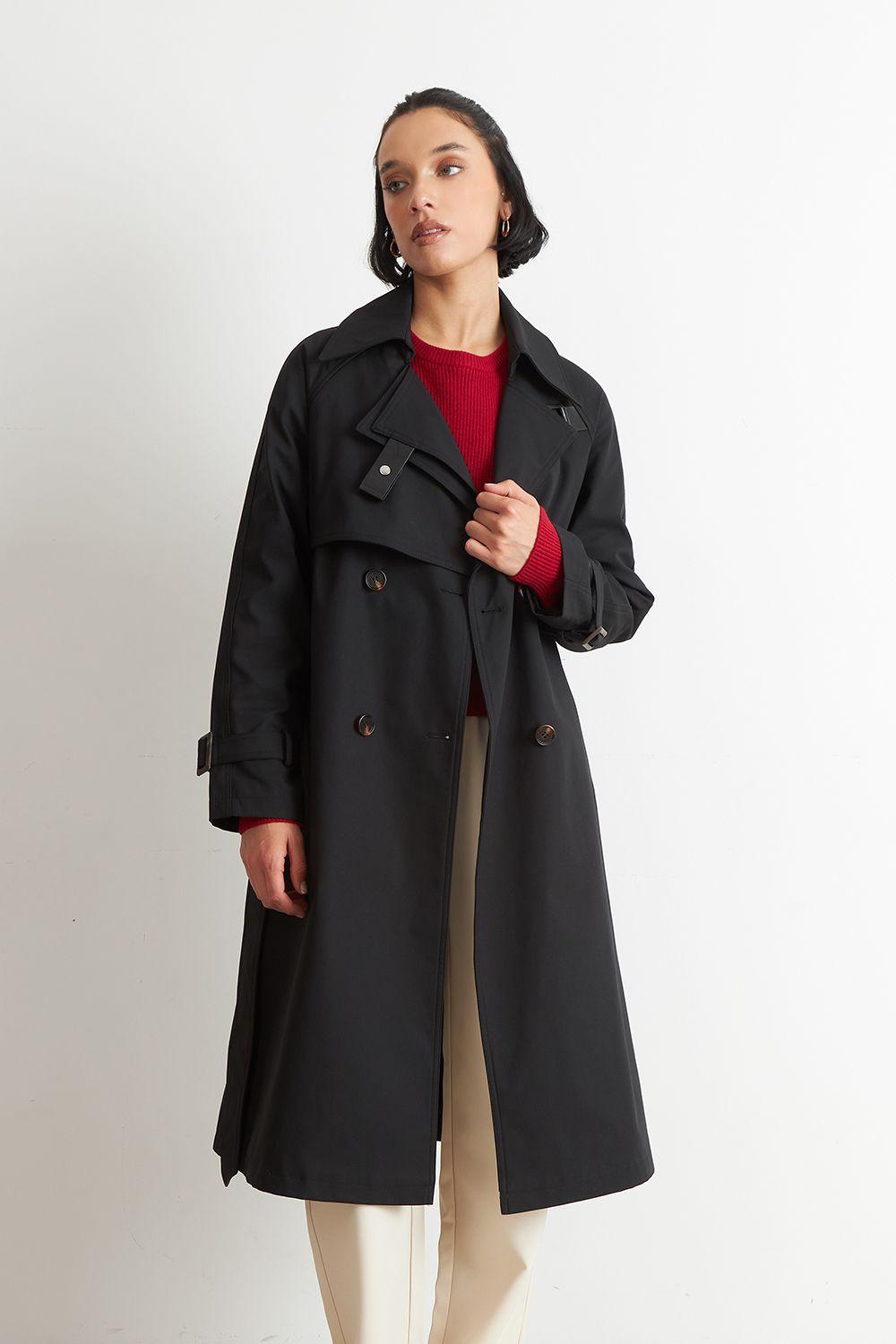 Trench Clásico Doble Botonadura Negro Nicopoly-4