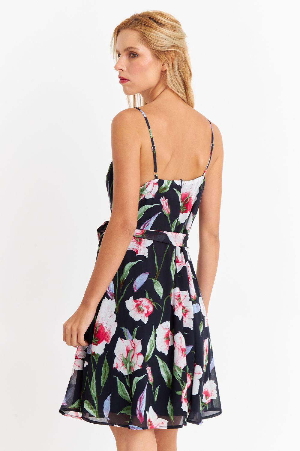 Vestido Corto Floral con Vuelos Cruzados Rosado Nicopoly-3