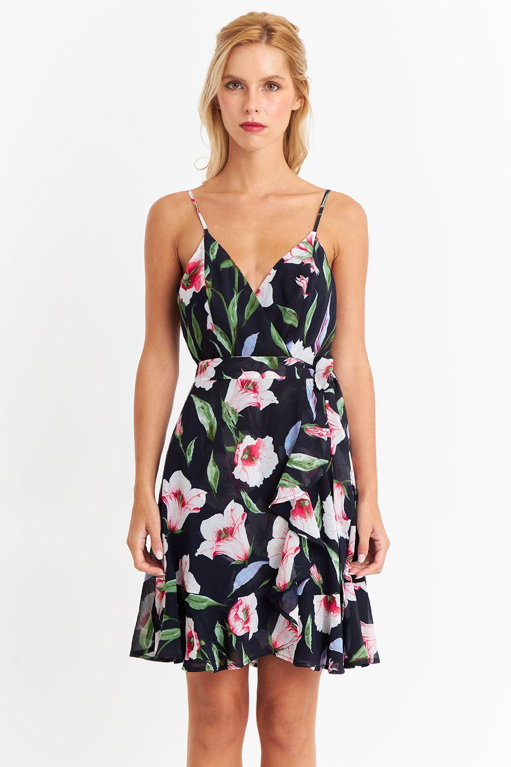 Vestido Corto Floral con Vuelos Cruzados Rosado Nicopoly-4