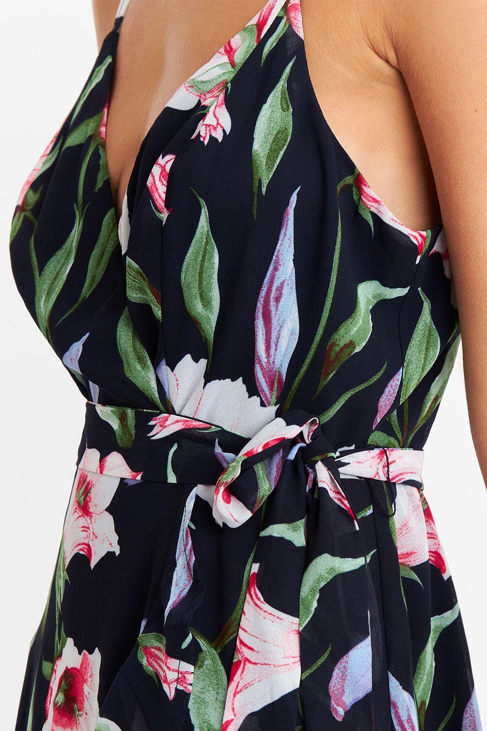 Vestido Corto Floral con Vuelos Cruzados Rosado Nicopoly-5