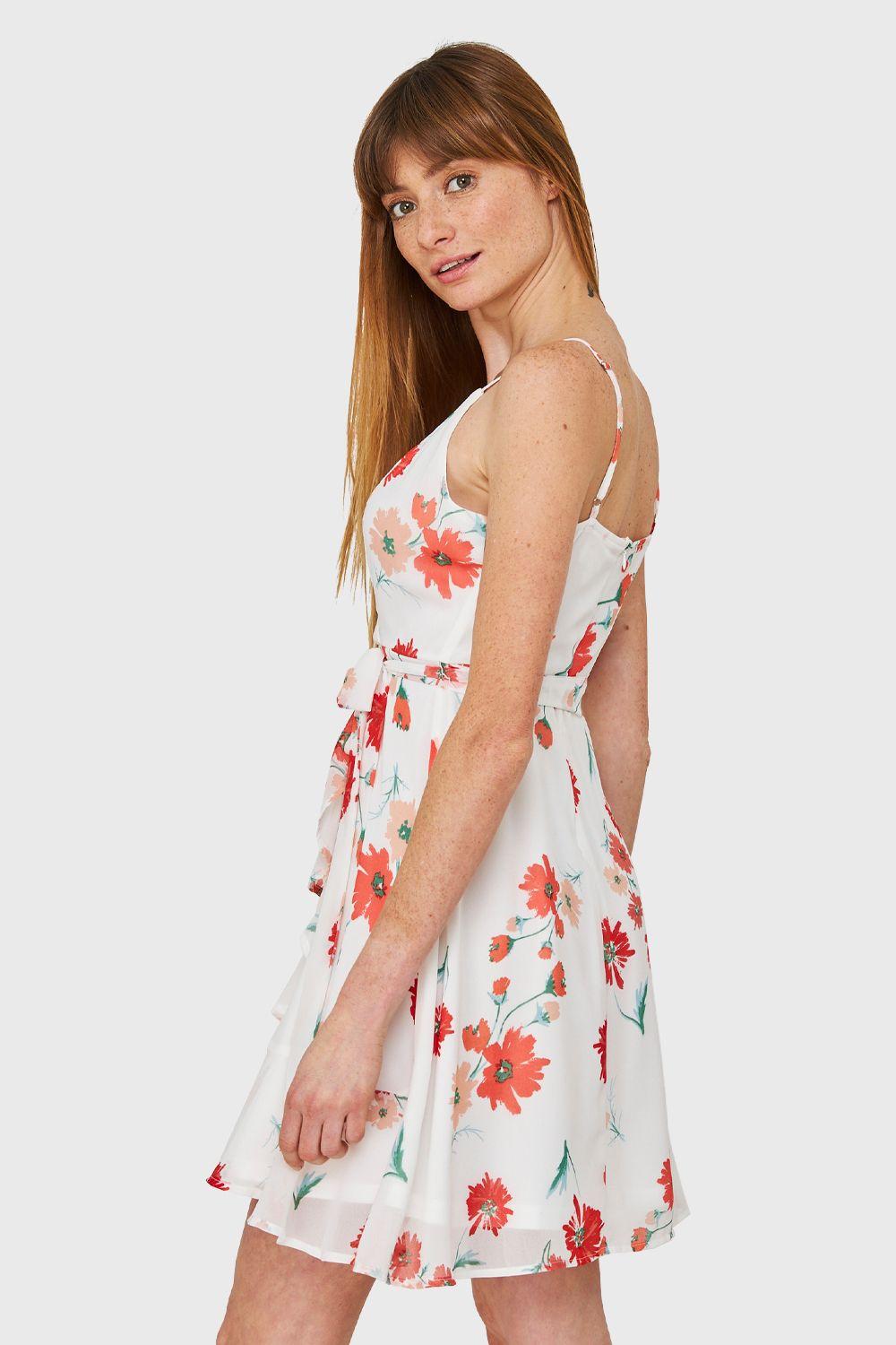 Vestido Corte Tulipán Floreado Blanco Nicopoly-3